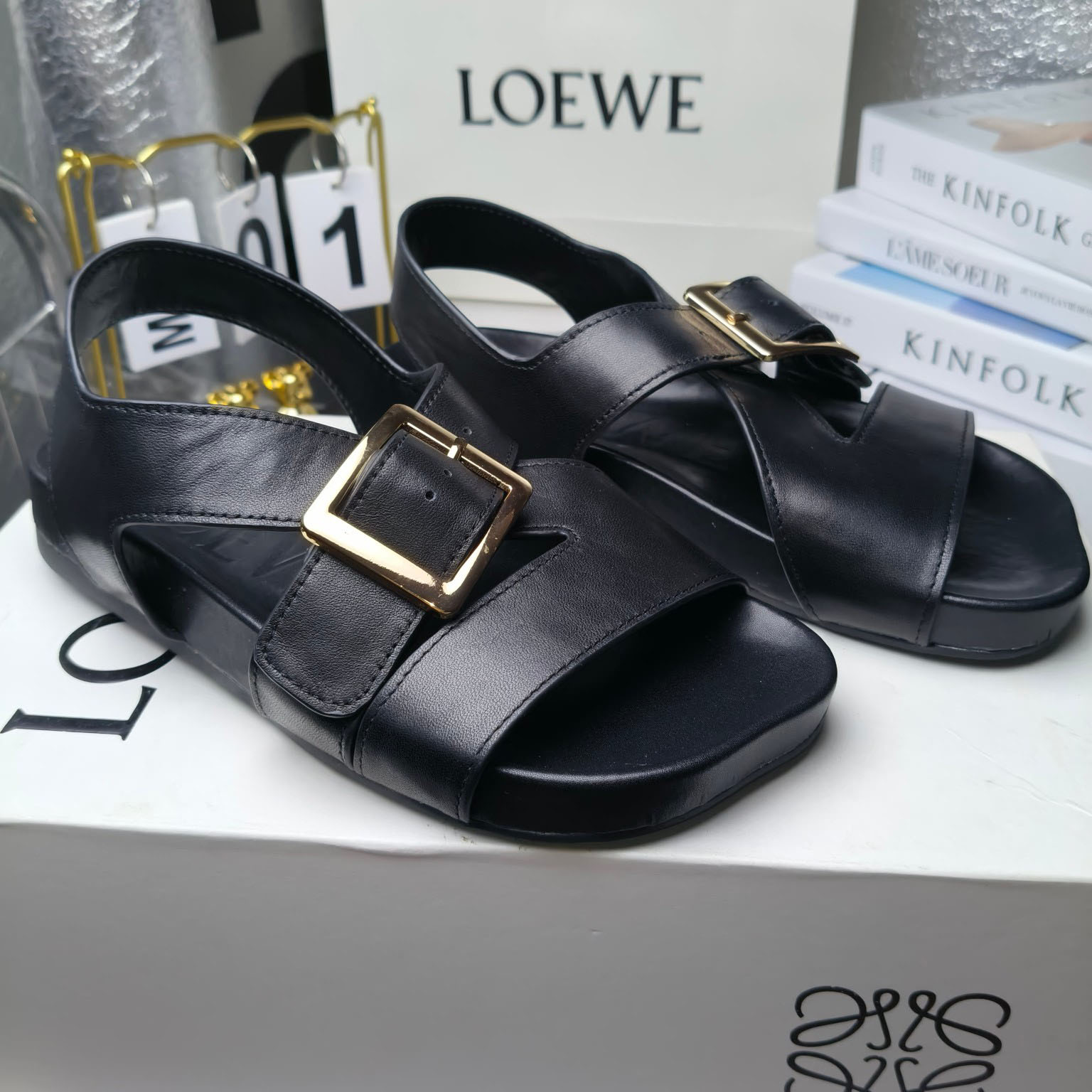 Loewe Ease Buckle Sandal In Vegetal Calfskin - DesignerGu