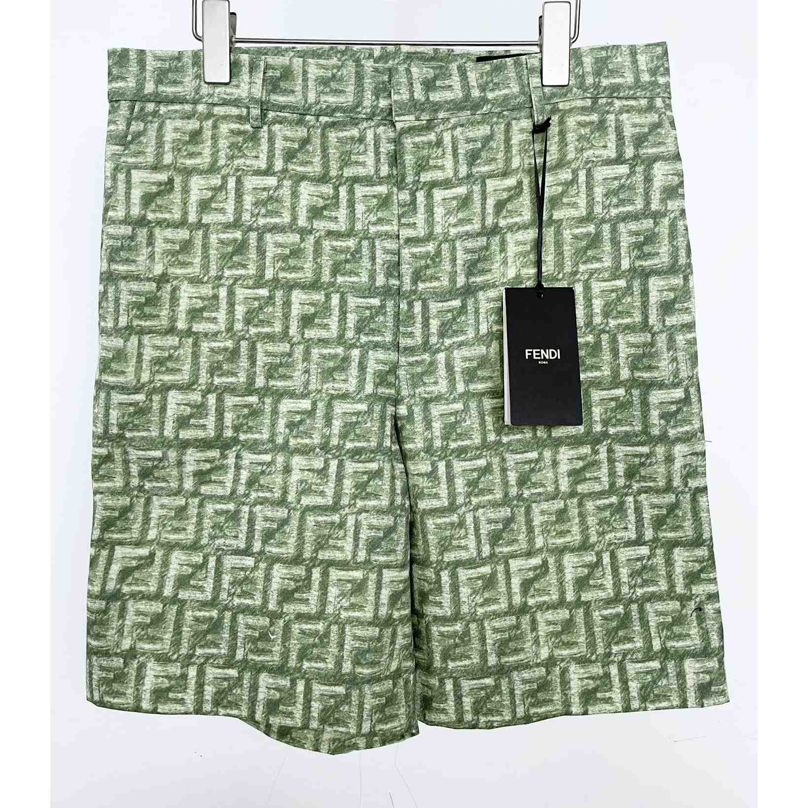 Fendi Short Trousers In Green FF Linen - DesignerGu