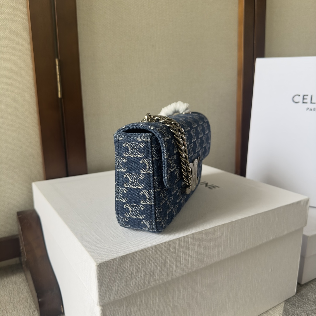 Celine Chain Shoulder Bag Claude In Denim With Triomphe All-over Denim / Silver - DesignerGu