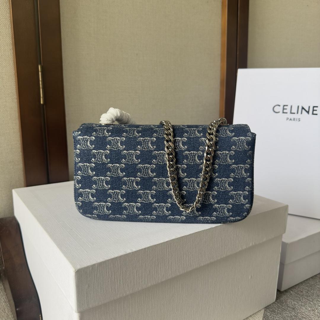 Celine Chain Shoulder Bag Claude In Denim With Triomphe All-over Denim / Silver - DesignerGu