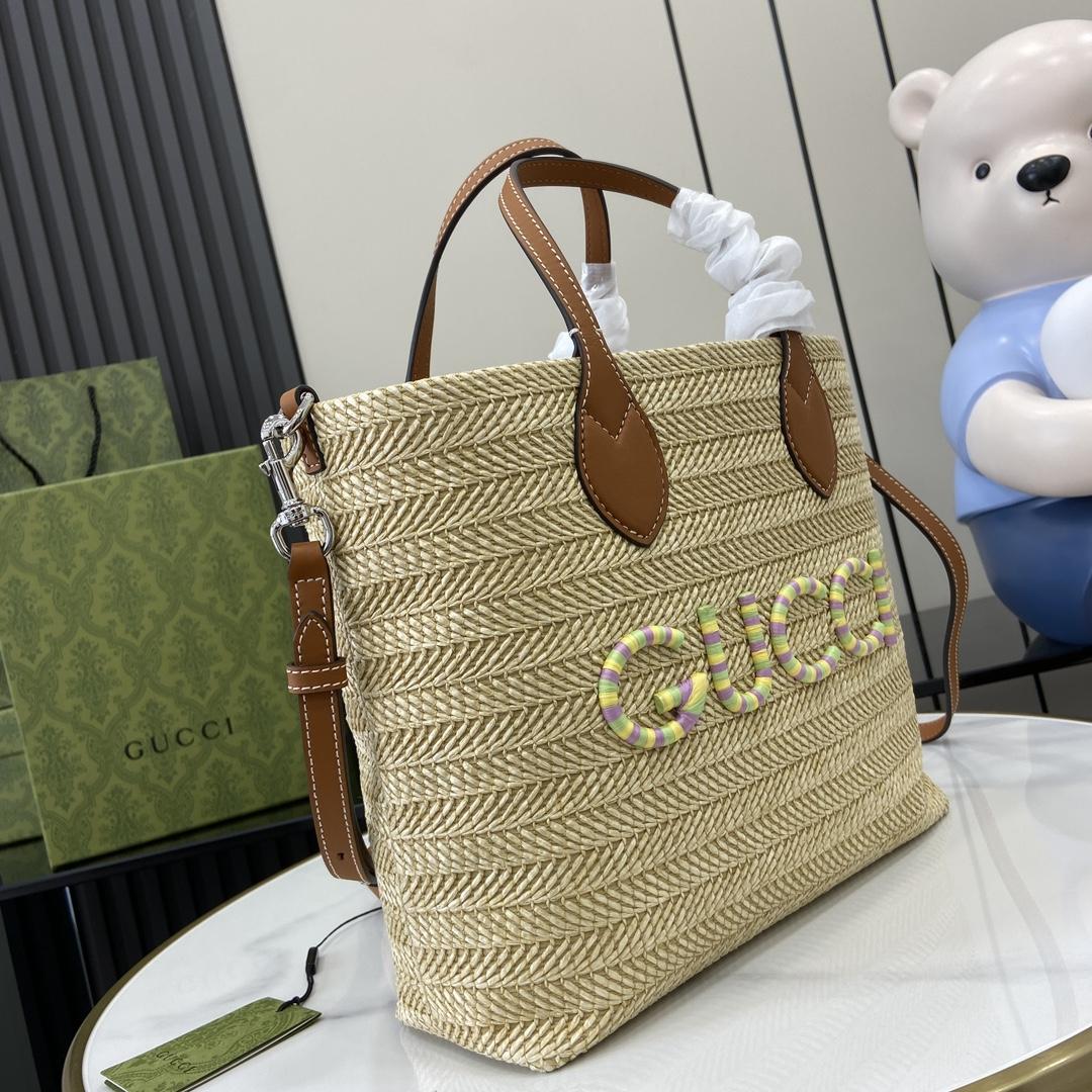 Gucci Small Straw-effect Tote  - DesignerGu