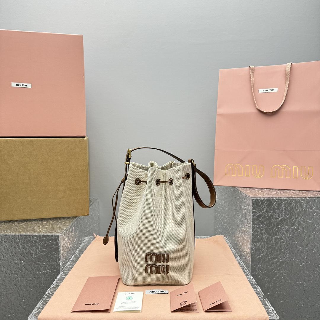 Miu Miu Canvas And Leather Bucket Bag - DesignerGu