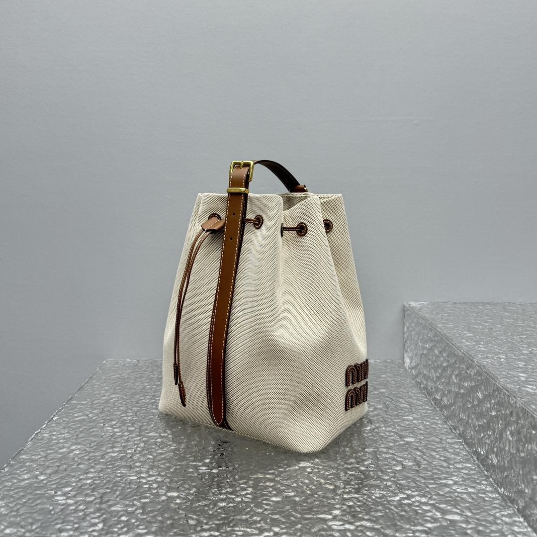 Miu Miu Canvas And Leather Bucket Bag - DesignerGu