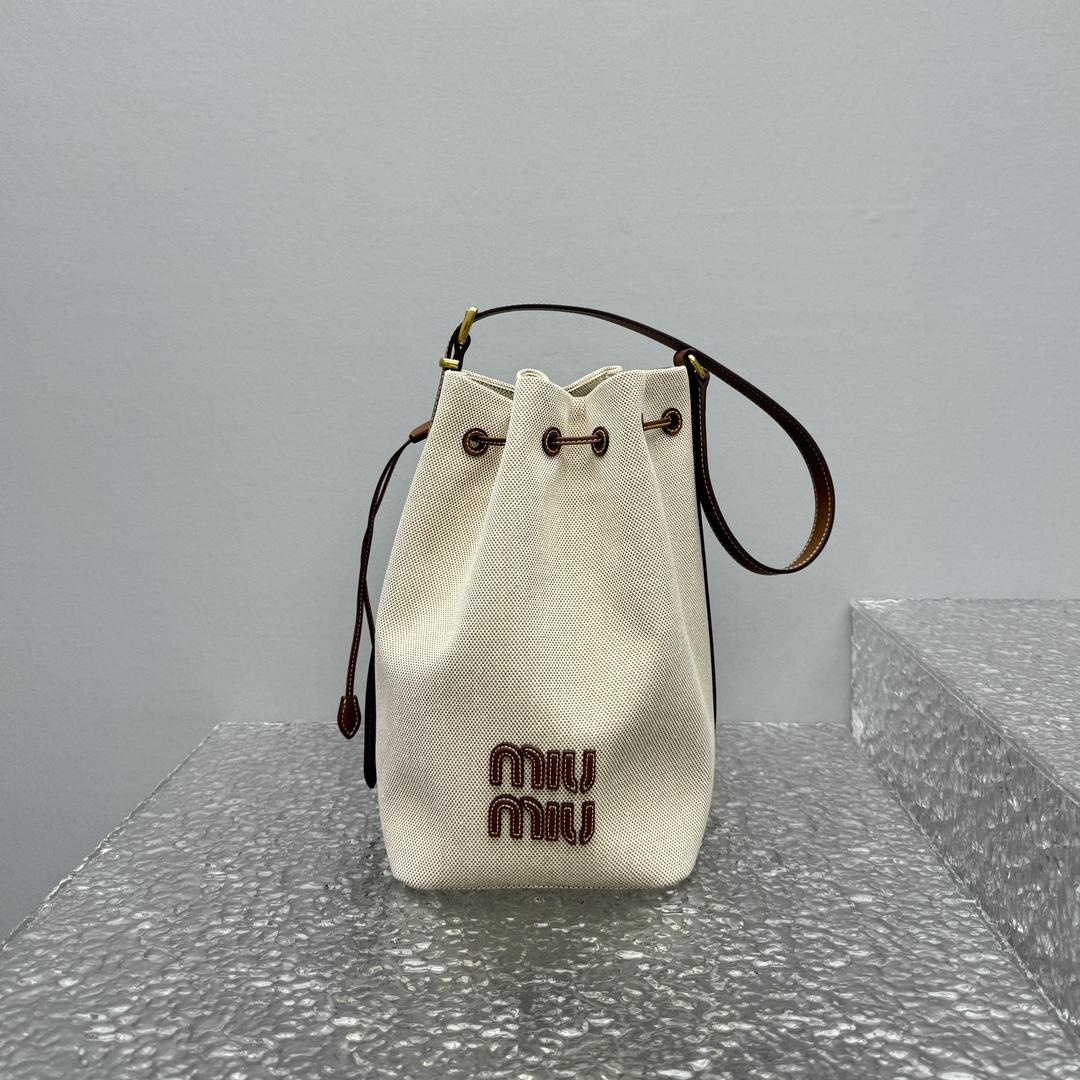 Miu Miu Canvas And Leather Bucket Bag - DesignerGu