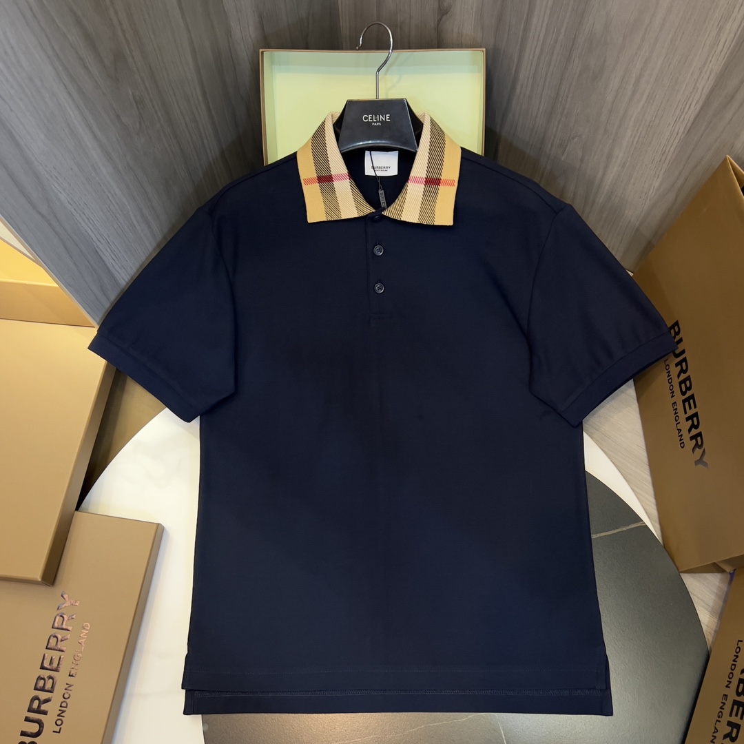 Burberry Check Collar Cotton Polo Shirt - DesignerGu