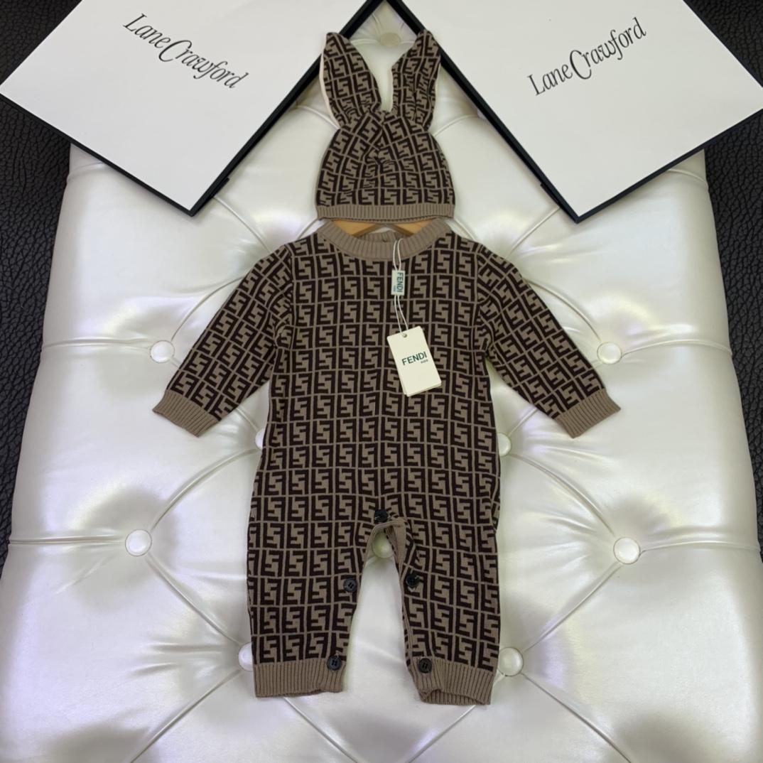 Fendi Tobacco Cotton And Cashmere Onesie - DesignerGu