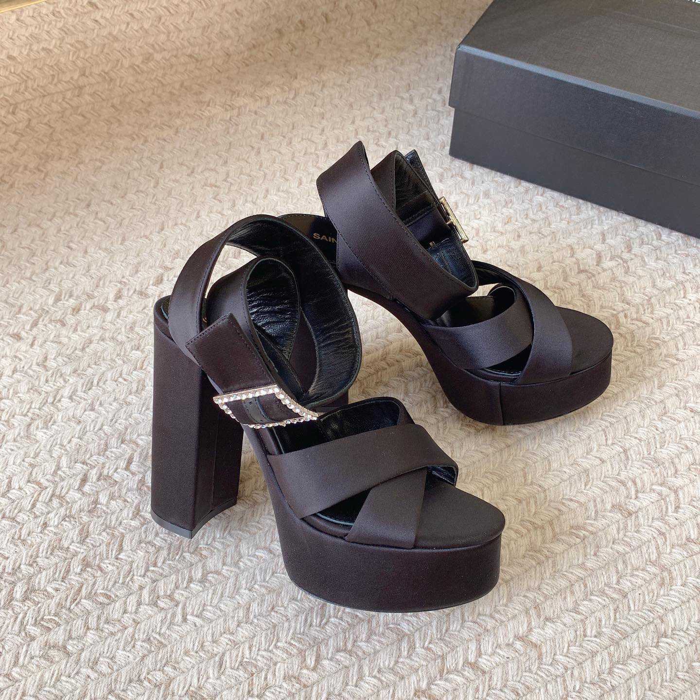 Saint Laurent Bianca Platform Sandals In Satin Crepe - DesignerGu