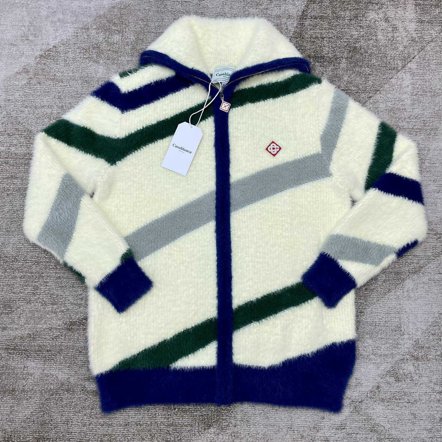 Casablanca  Furry Striped Zip Up Jumper - DesignerGu