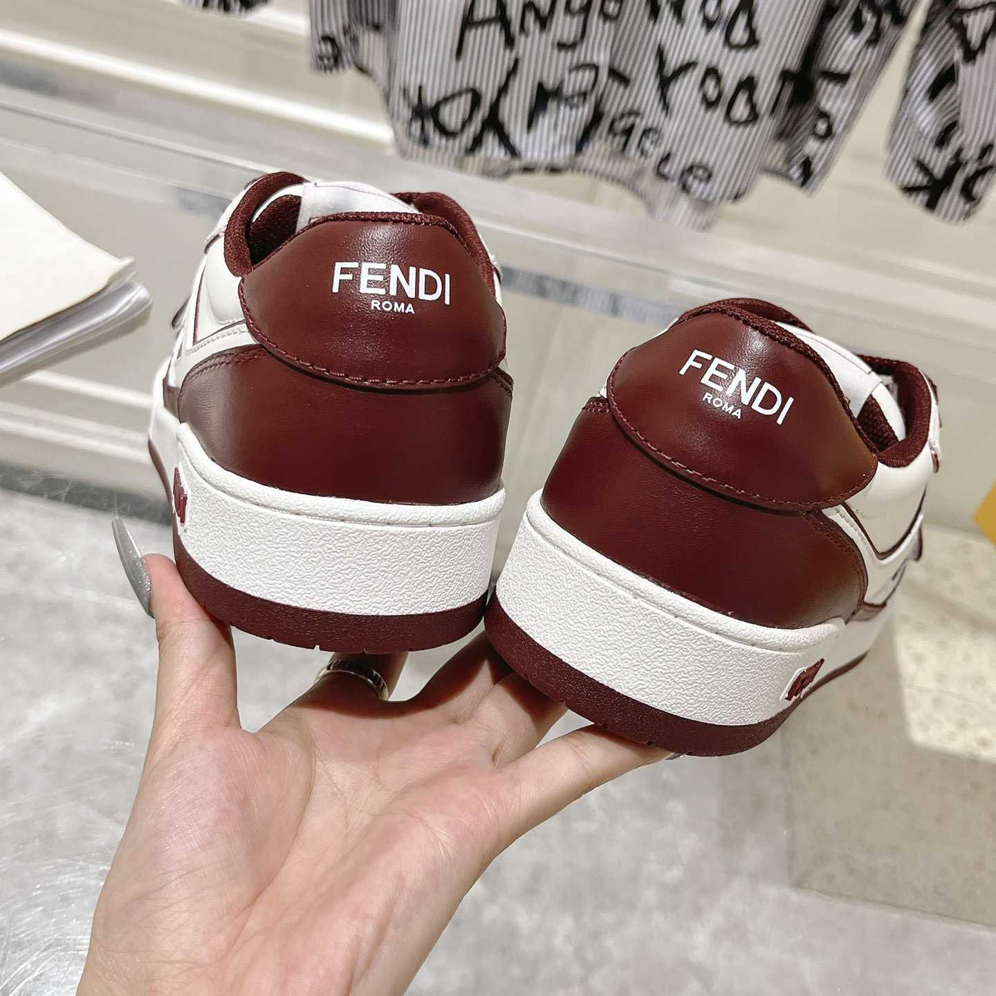 Fendi Match Burgundy Leather Low-tops - DesignerGu