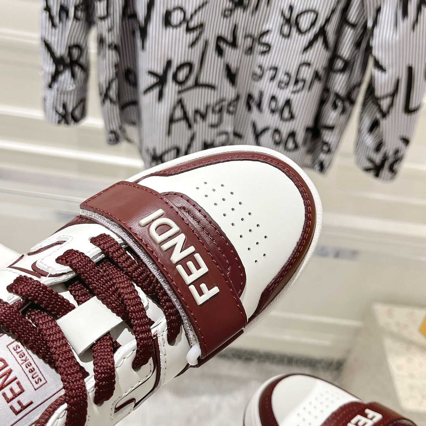 Fendi Match Burgundy Leather Low-tops - DesignerGu