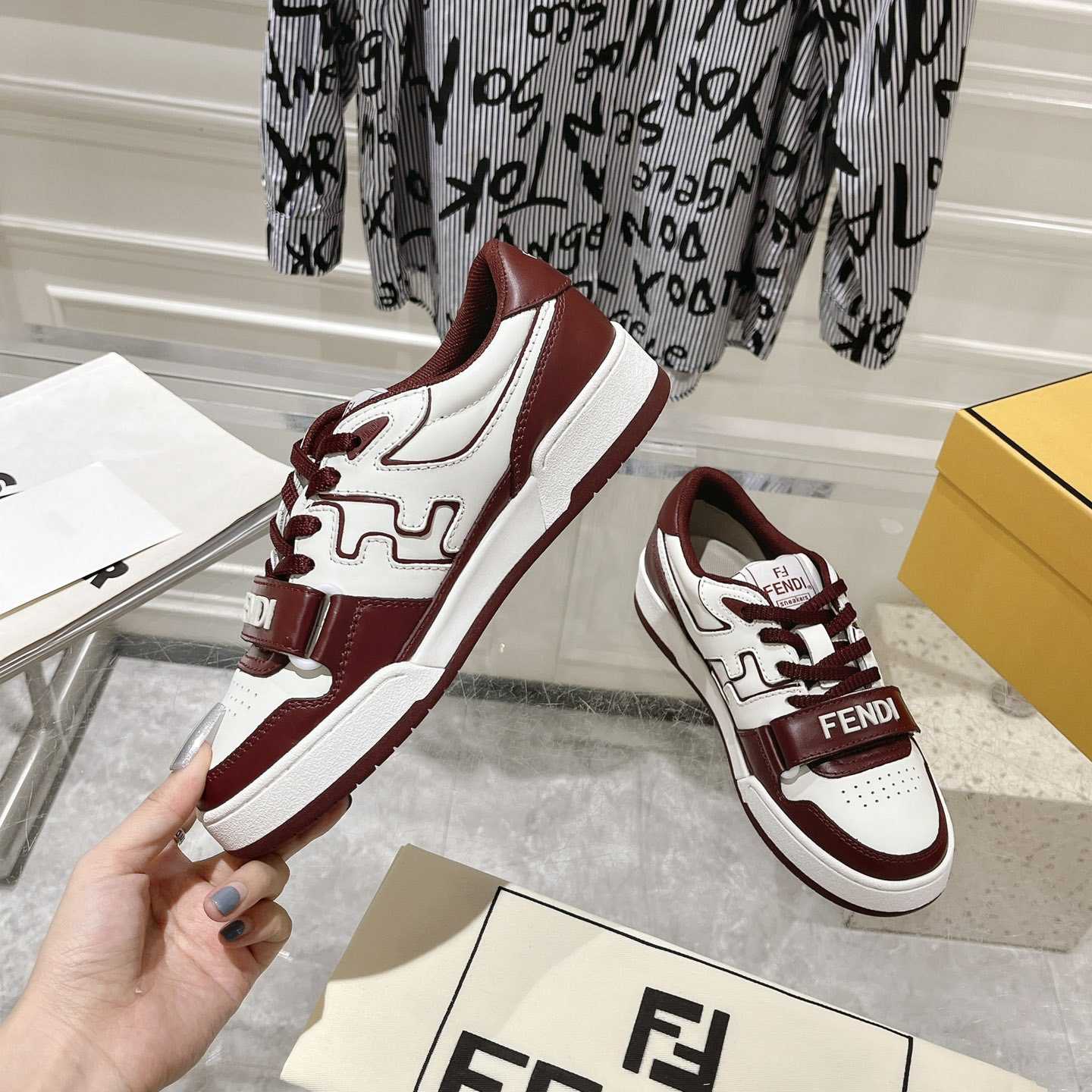 Fendi Match Burgundy Leather Low-tops - DesignerGu