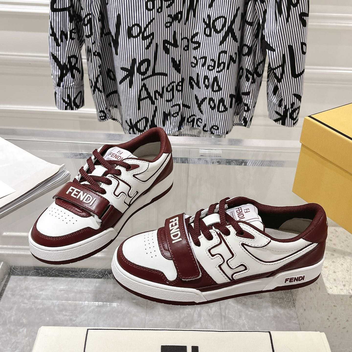 Fendi Match Burgundy Leather Low-tops - DesignerGu