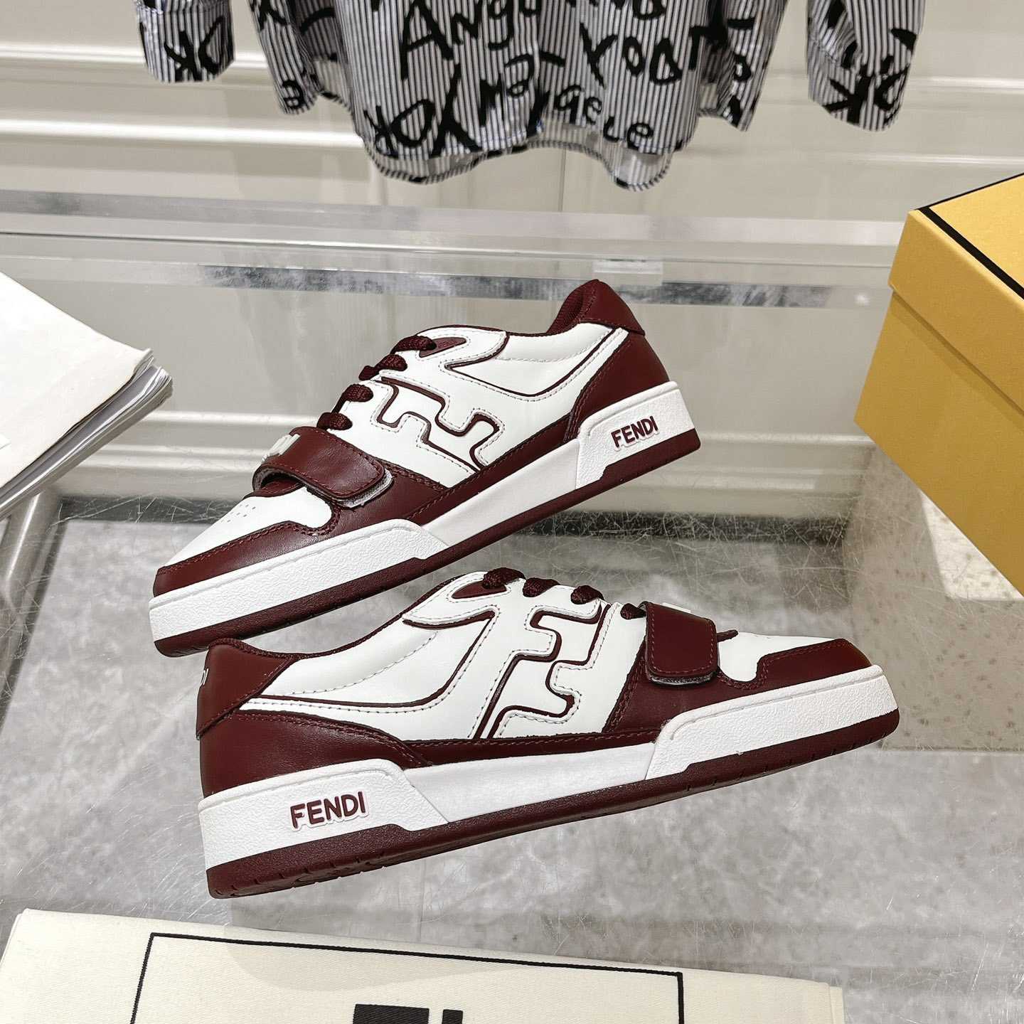 Fendi Match Burgundy Leather Low-tops - DesignerGu