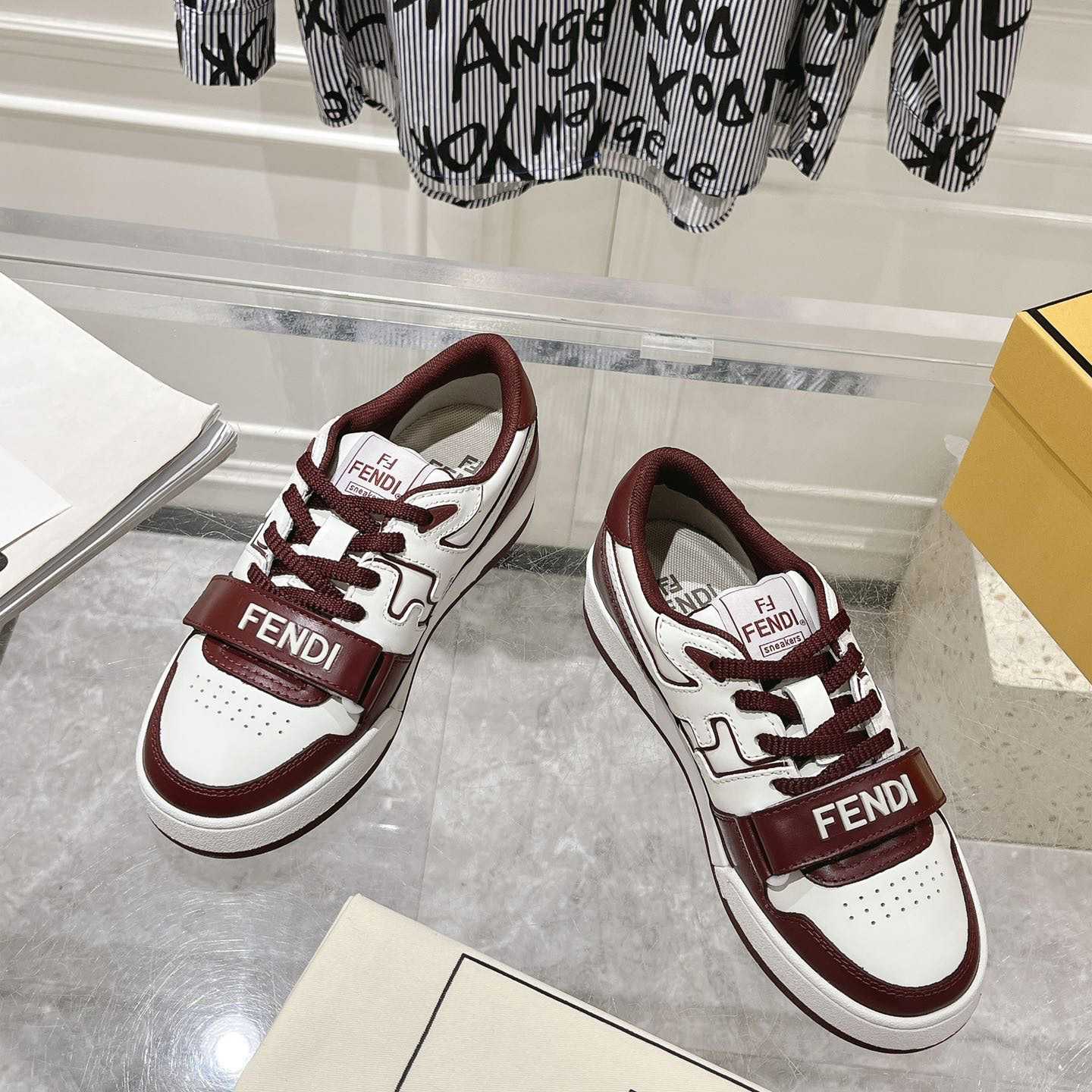 Fendi Match Burgundy Leather Low-tops - DesignerGu