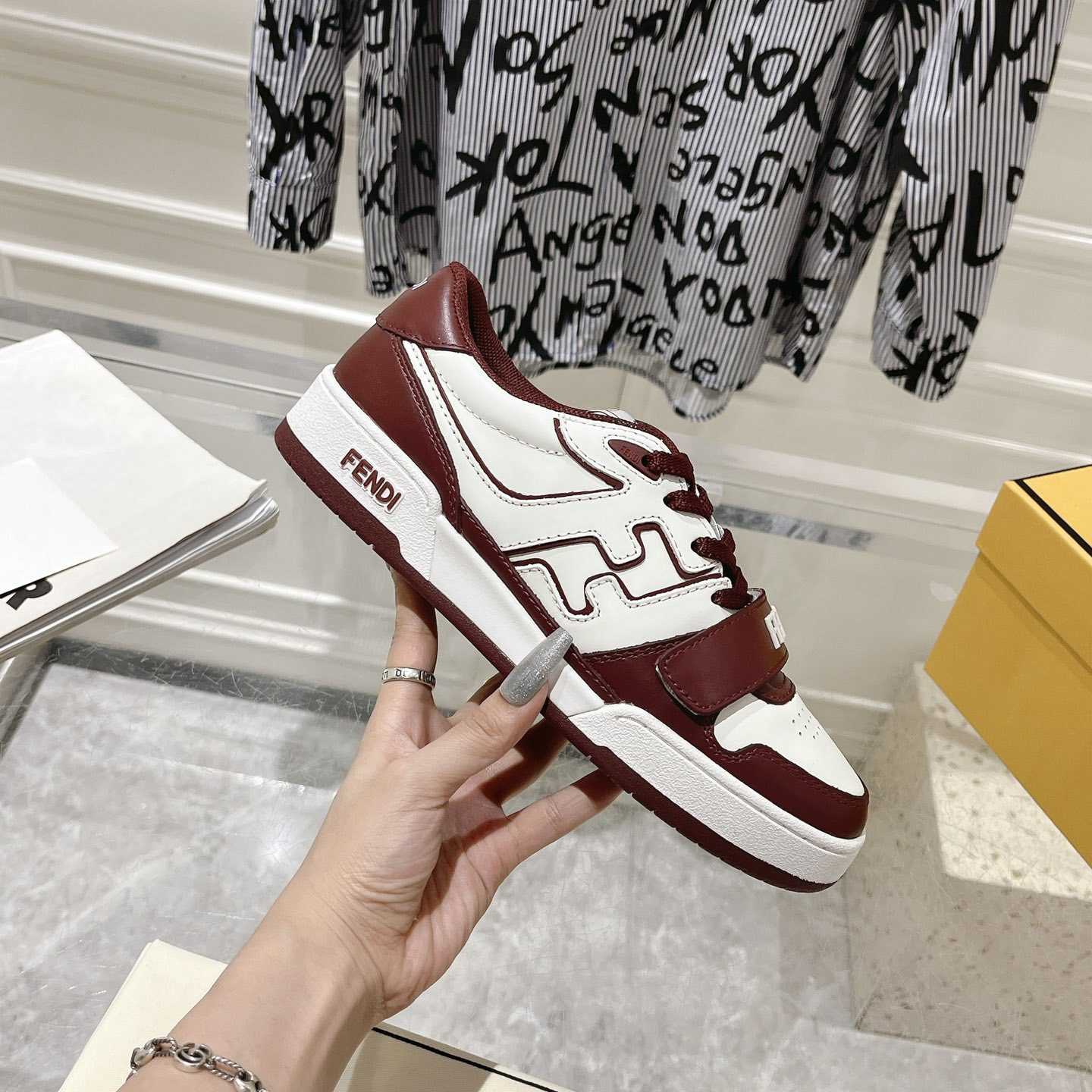 Fendi Match Burgundy Leather Low-tops - DesignerGu