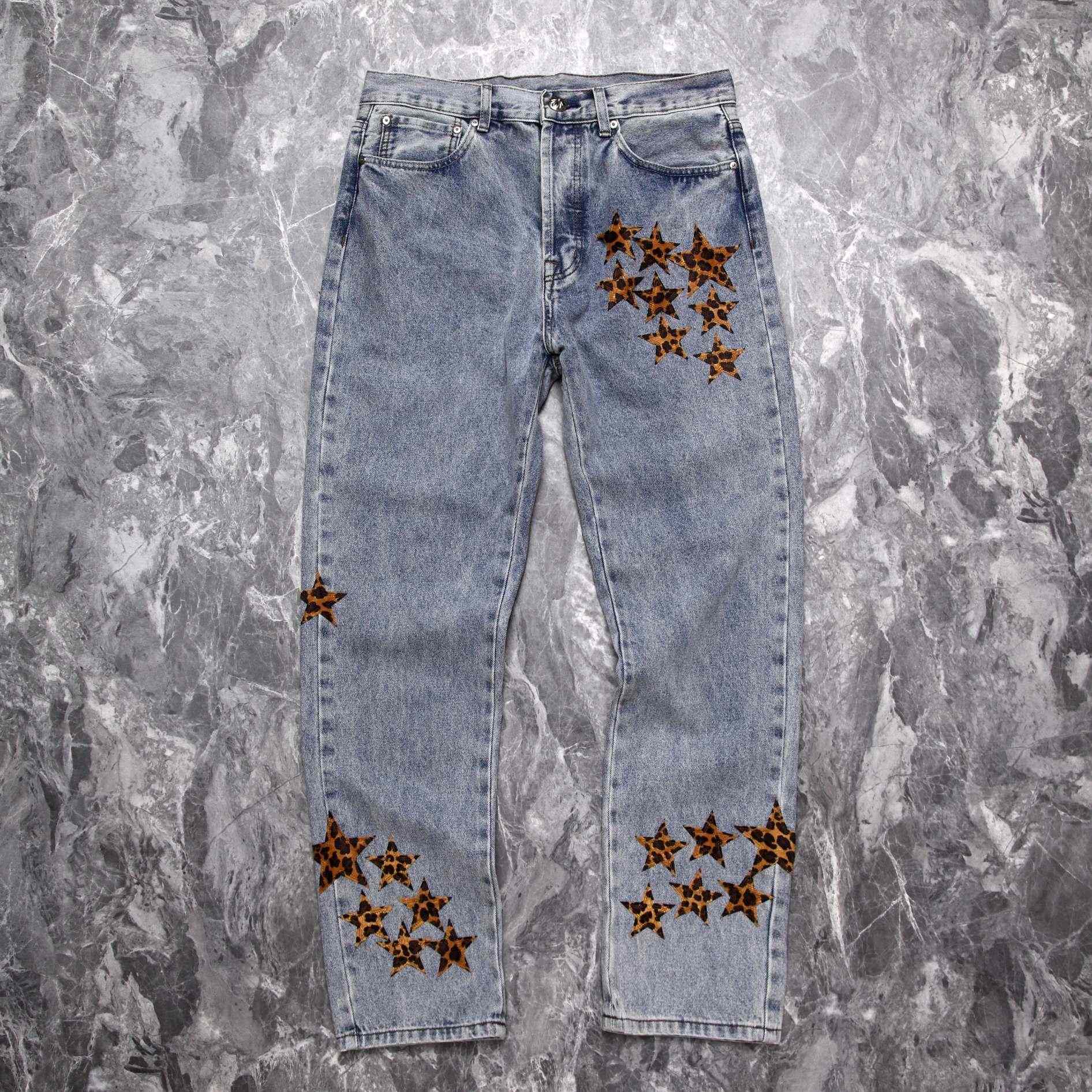 Chrome Heart Leopard Star Patch Denim Jeans - DesignerGu