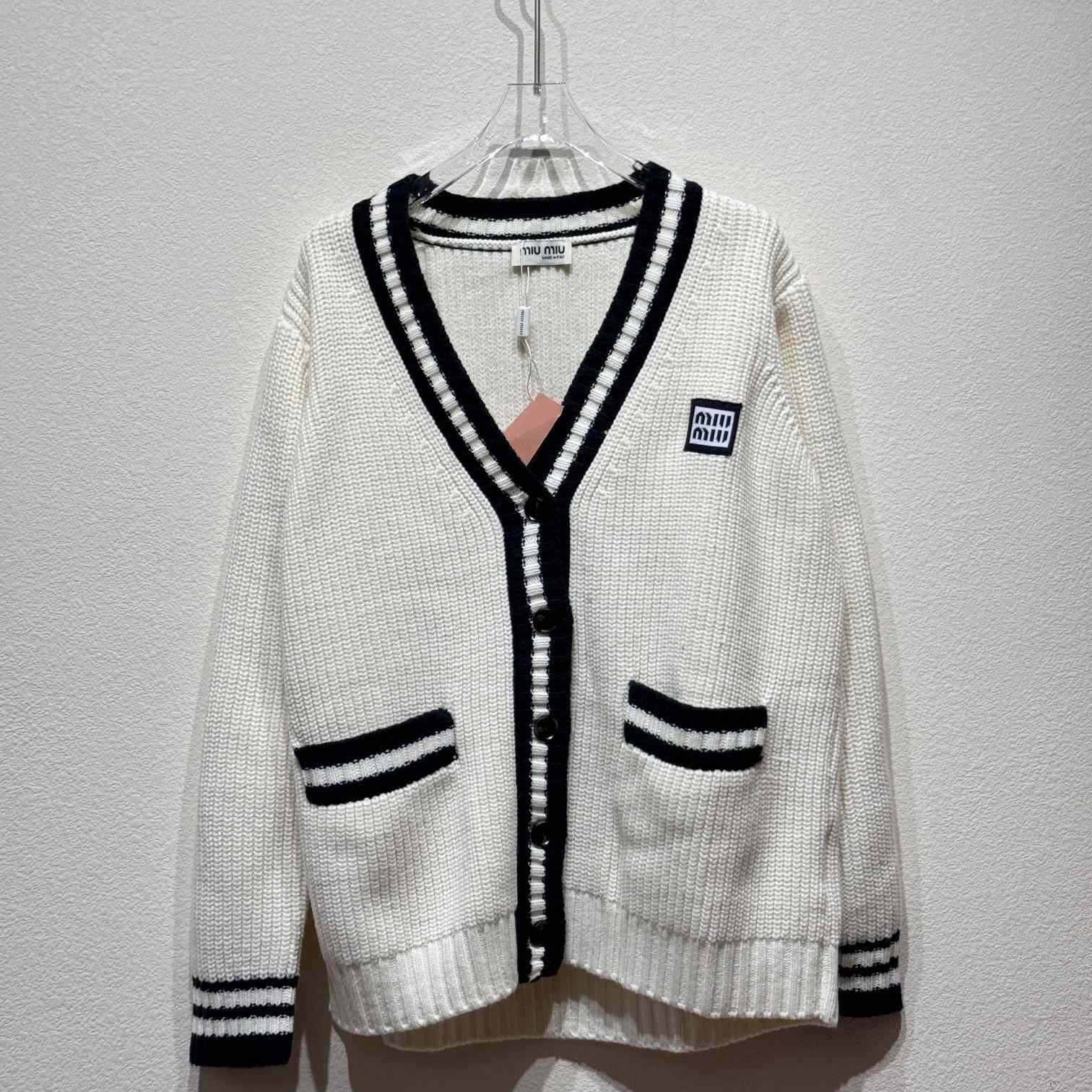 Miu Miu stripe-detail V-neck Cardigan - DesignerGu