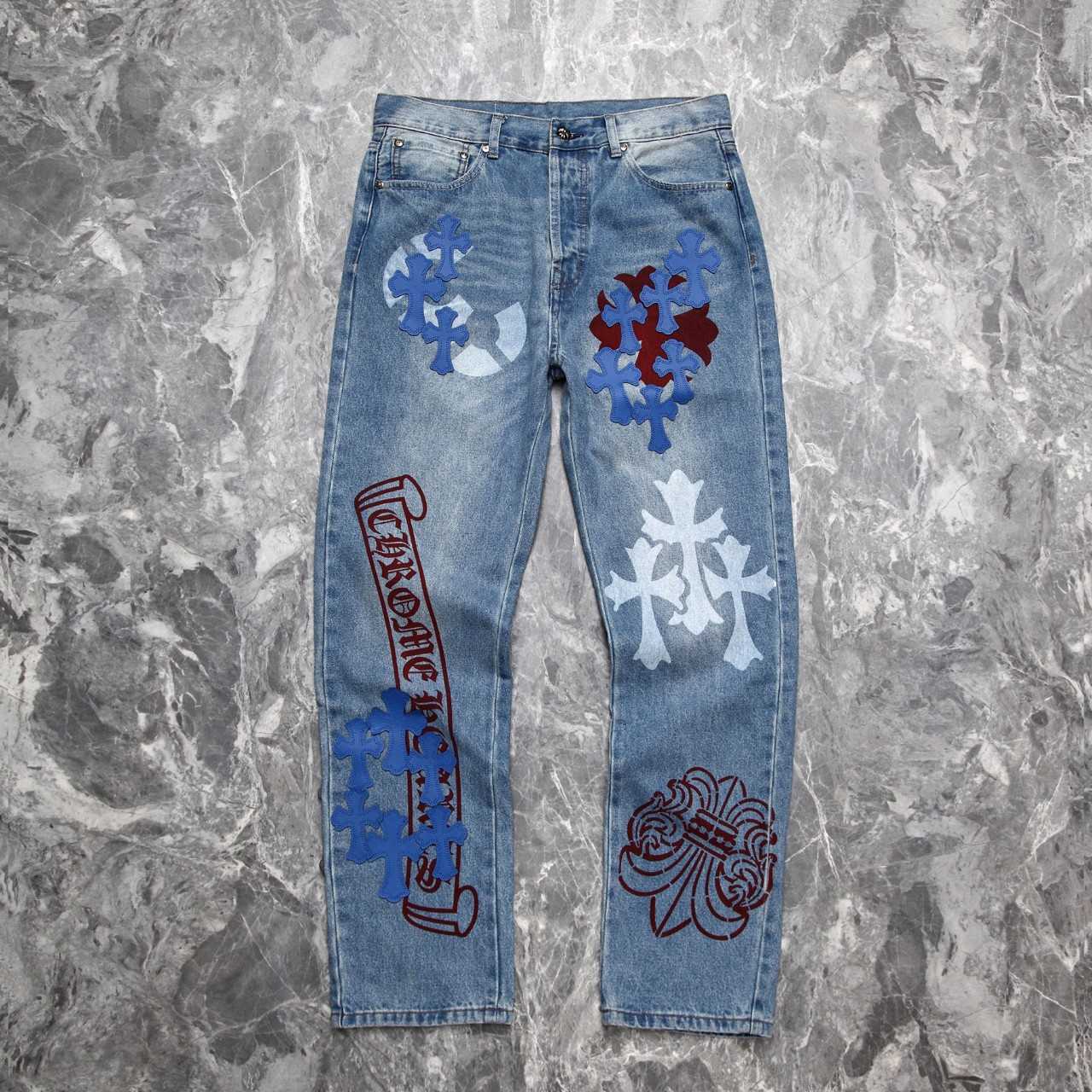 Chrome Heart Cross Patch Denim Jeans - DesignerGu