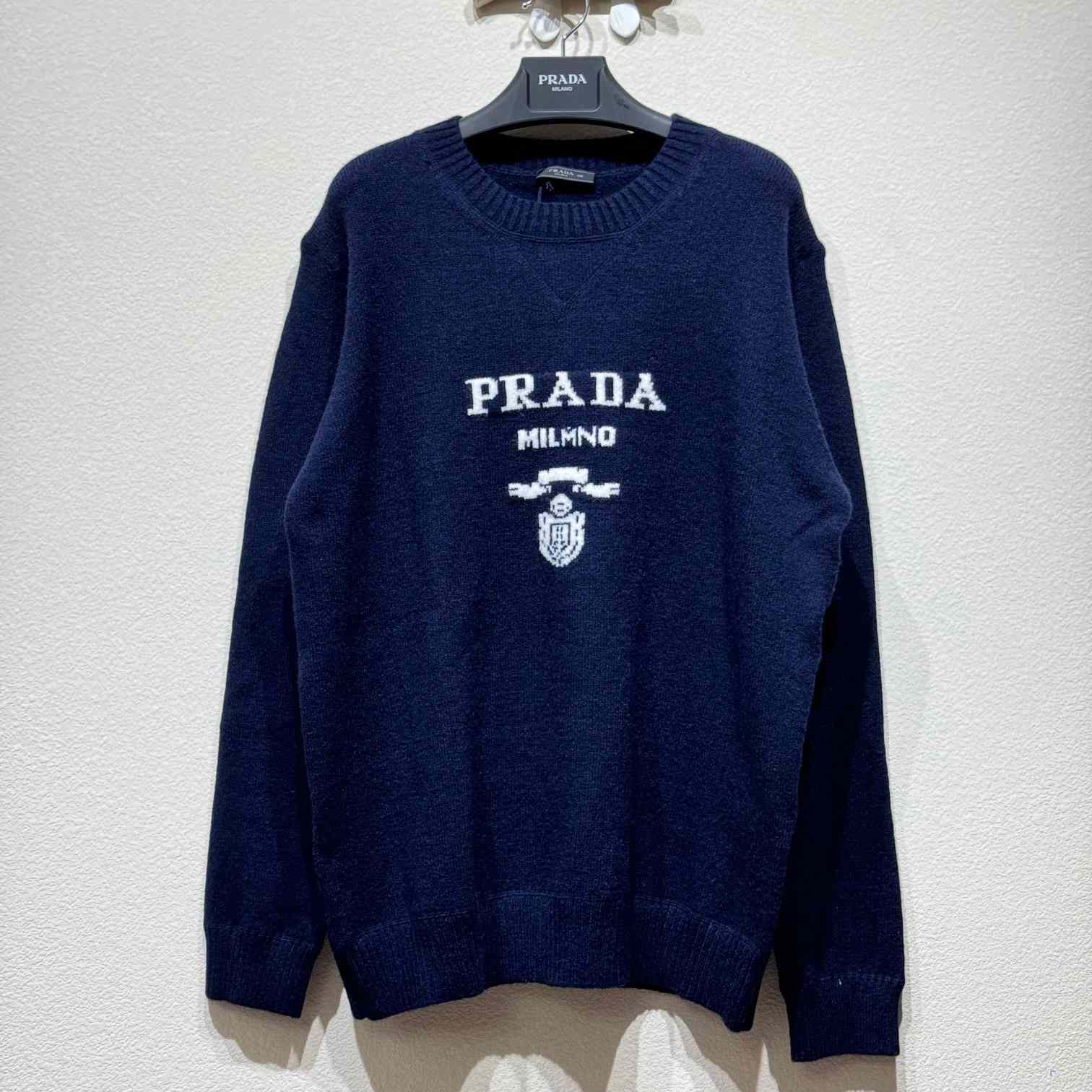 Prada Cashmere And Wool Prada Logo Crew-neck Sweater - DesignerGu