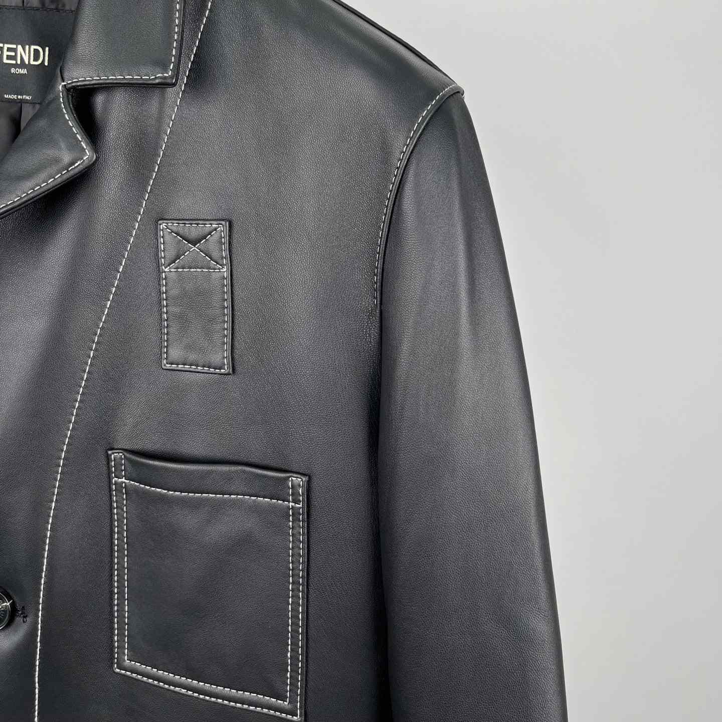 Fendi Black Leather Overcoat - DesignerGu