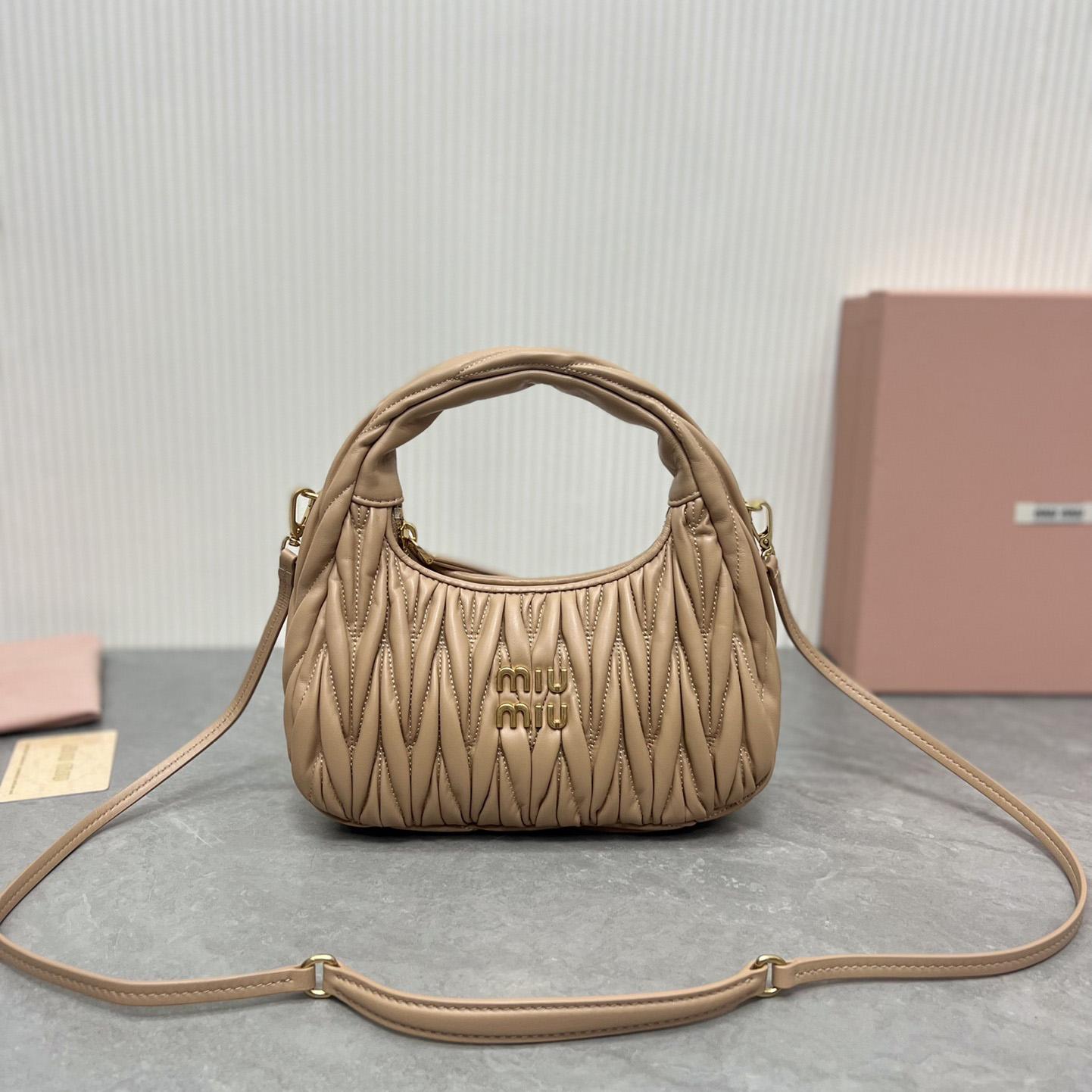 Miu Miu Wander Matelassé Nappa Leather Hobo Bag    (23-13-7cm) - DesignerGu