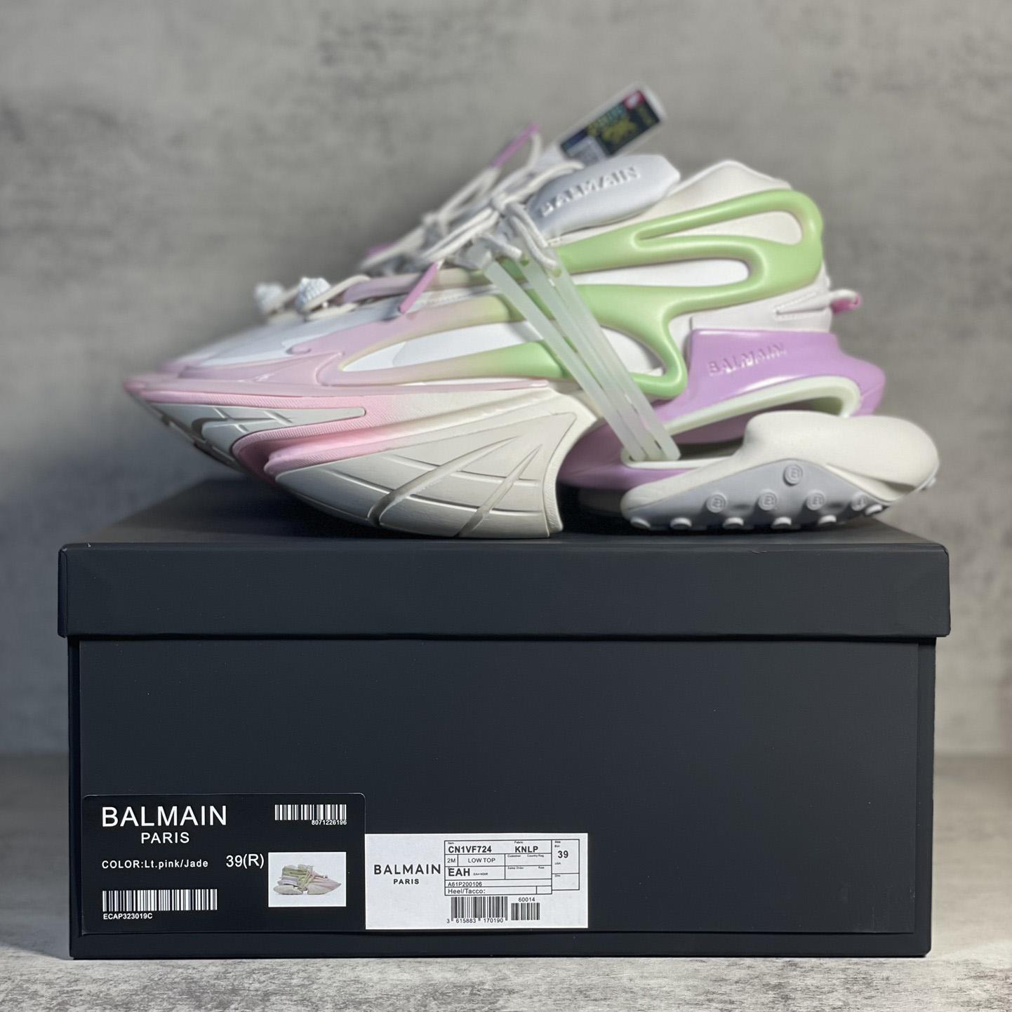 Balmain Pink Unicorn Panelled Sneakers - DesignerGu