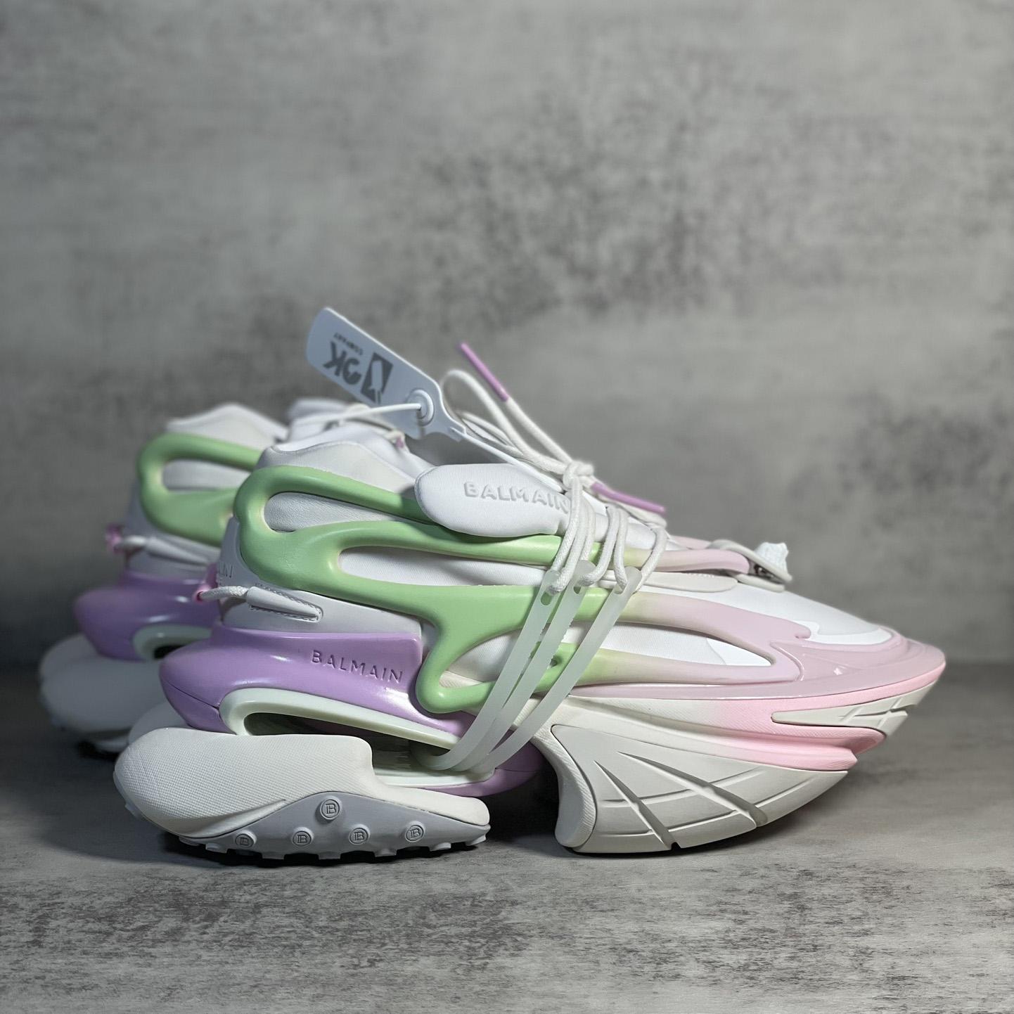 Balmain Pink Unicorn Panelled Sneakers - DesignerGu