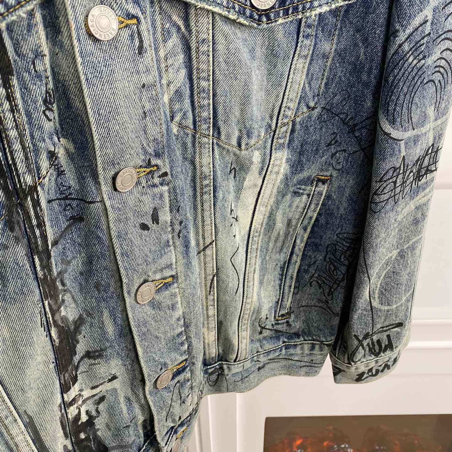 Balenciaga Blue Graffiti Denim Jacket Coat - DesignerGu