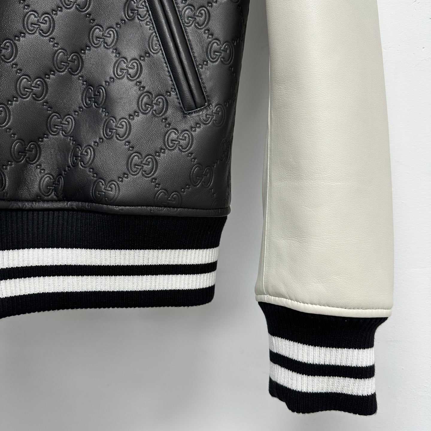 Gucci Embossed GG Leather Bomber Jacket  - DesignerGu