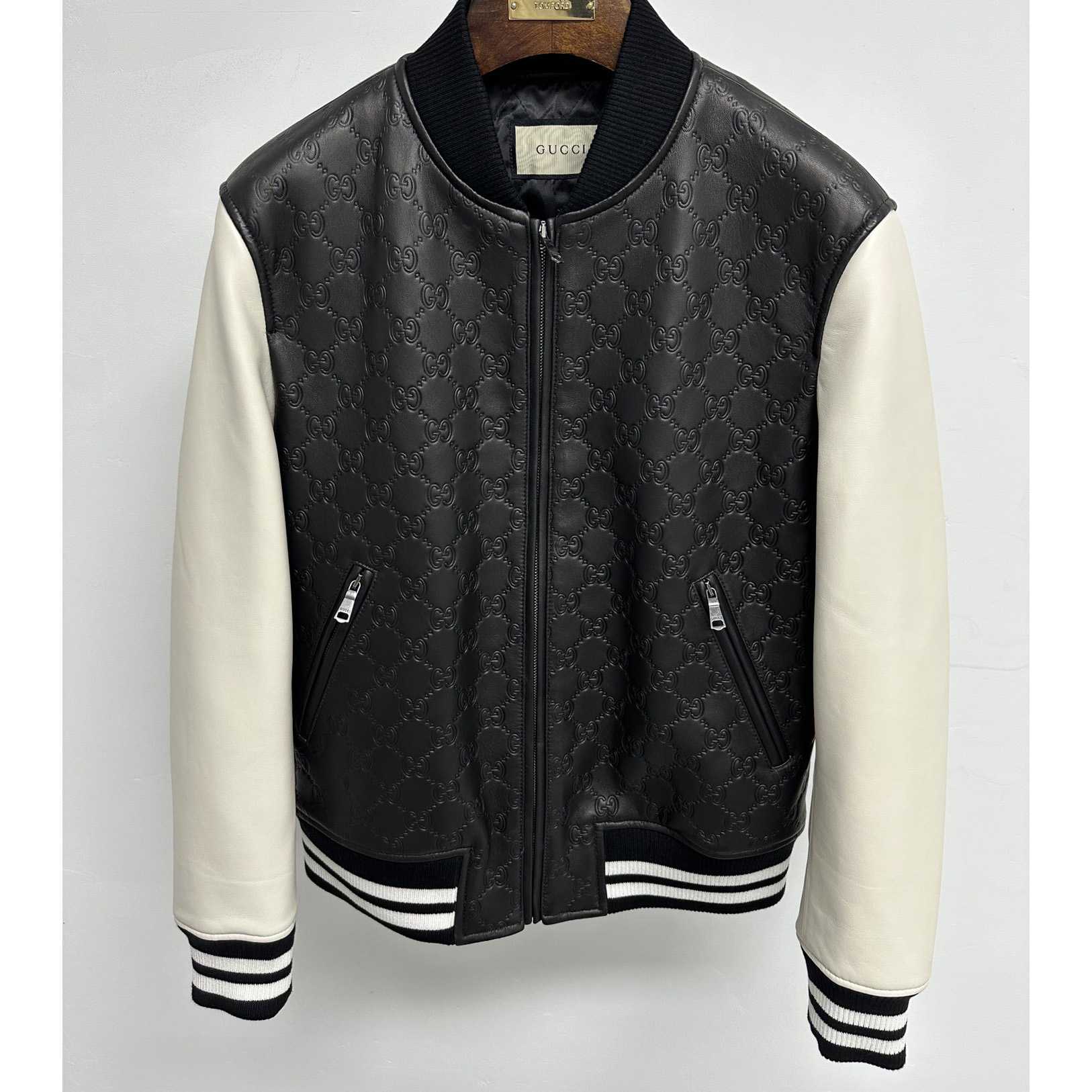 Gucci Embossed GG Leather Bomber Jacket  - DesignerGu