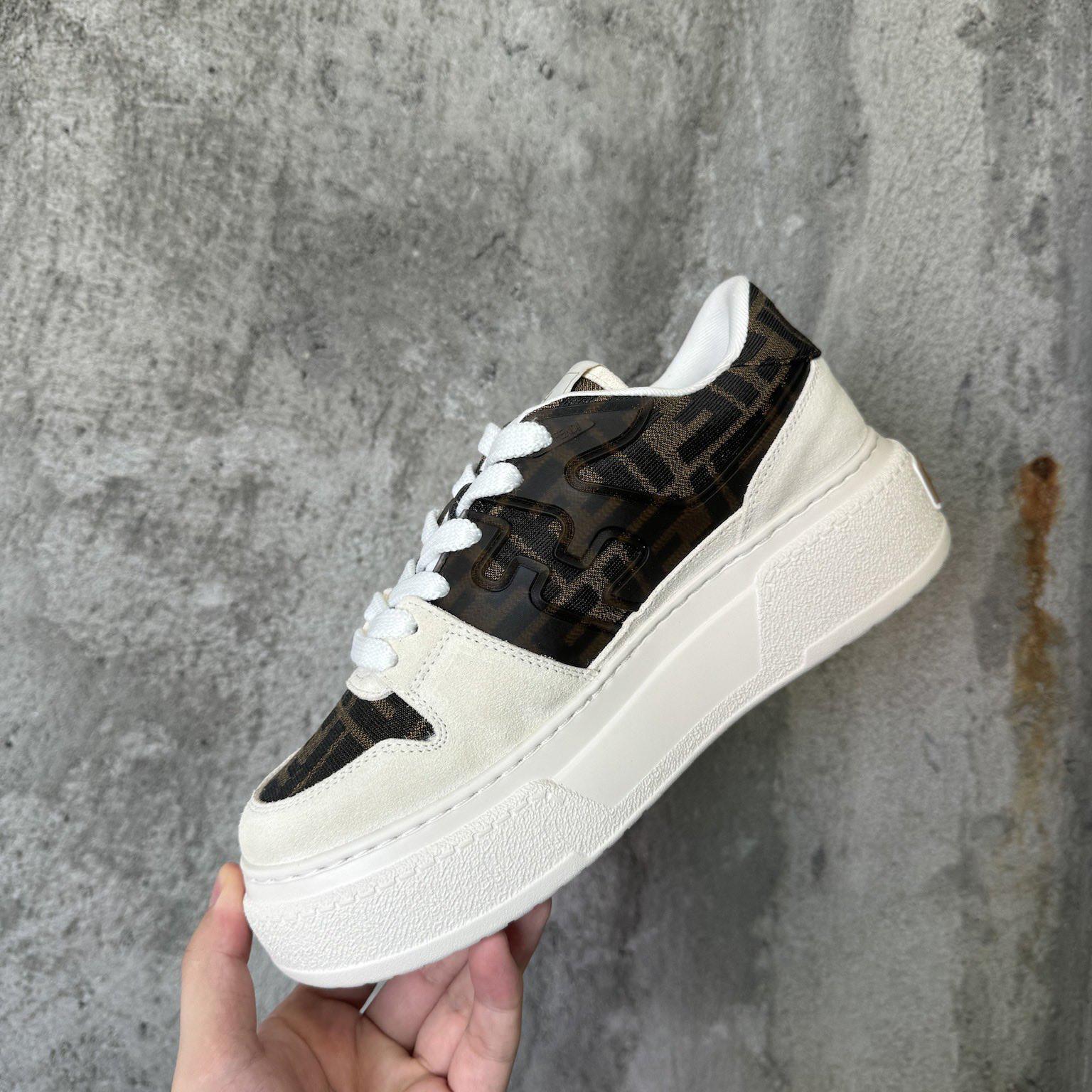 Fendi Match Canvas And White Suede Platform Low-tops - DesignerGu