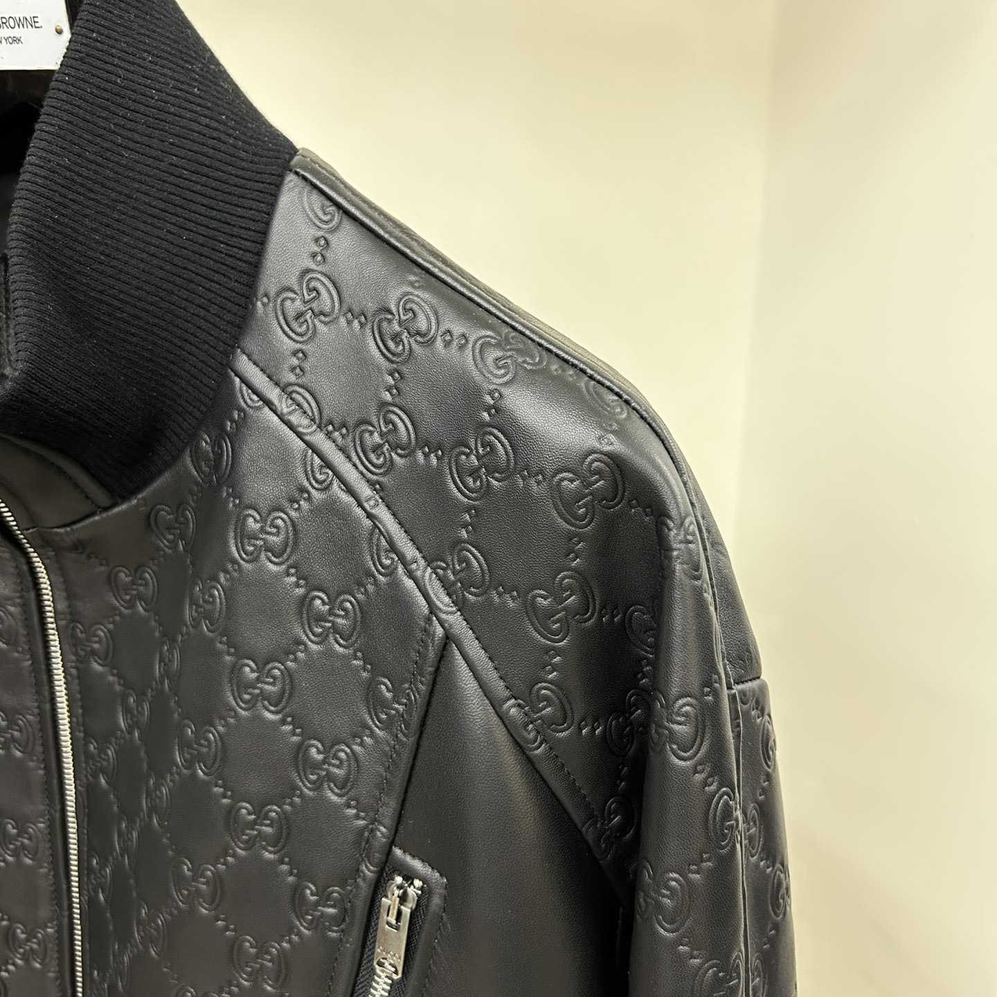 Gucci GG Embossed Bomber Jacket In Black - DesignerGu