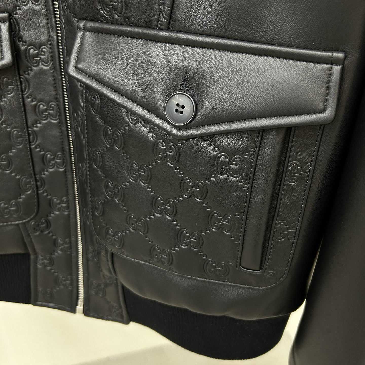 Gucci GG Embossed Bomber Jacket In Black - DesignerGu