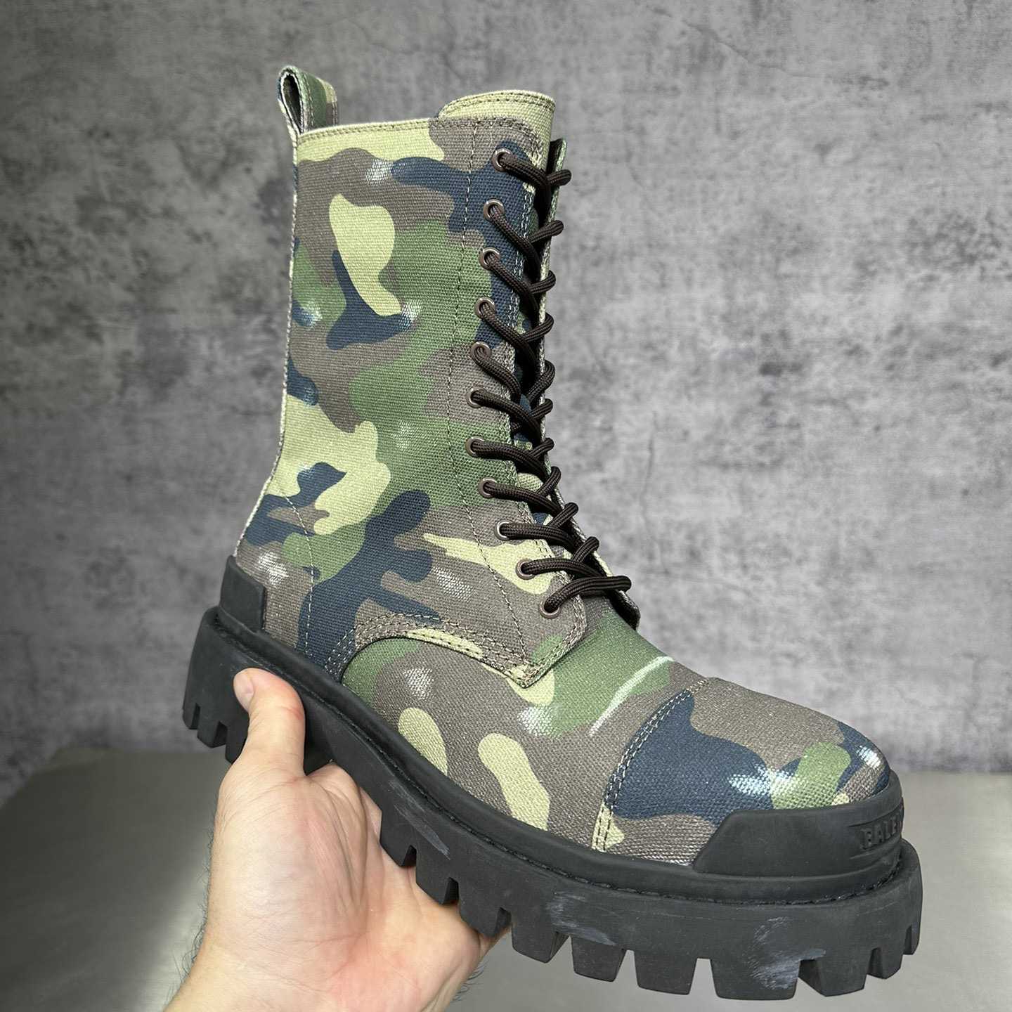 Balenciaga Strike 20mm Boot In Dark Green Camo Print On Canvas - DesignerGu