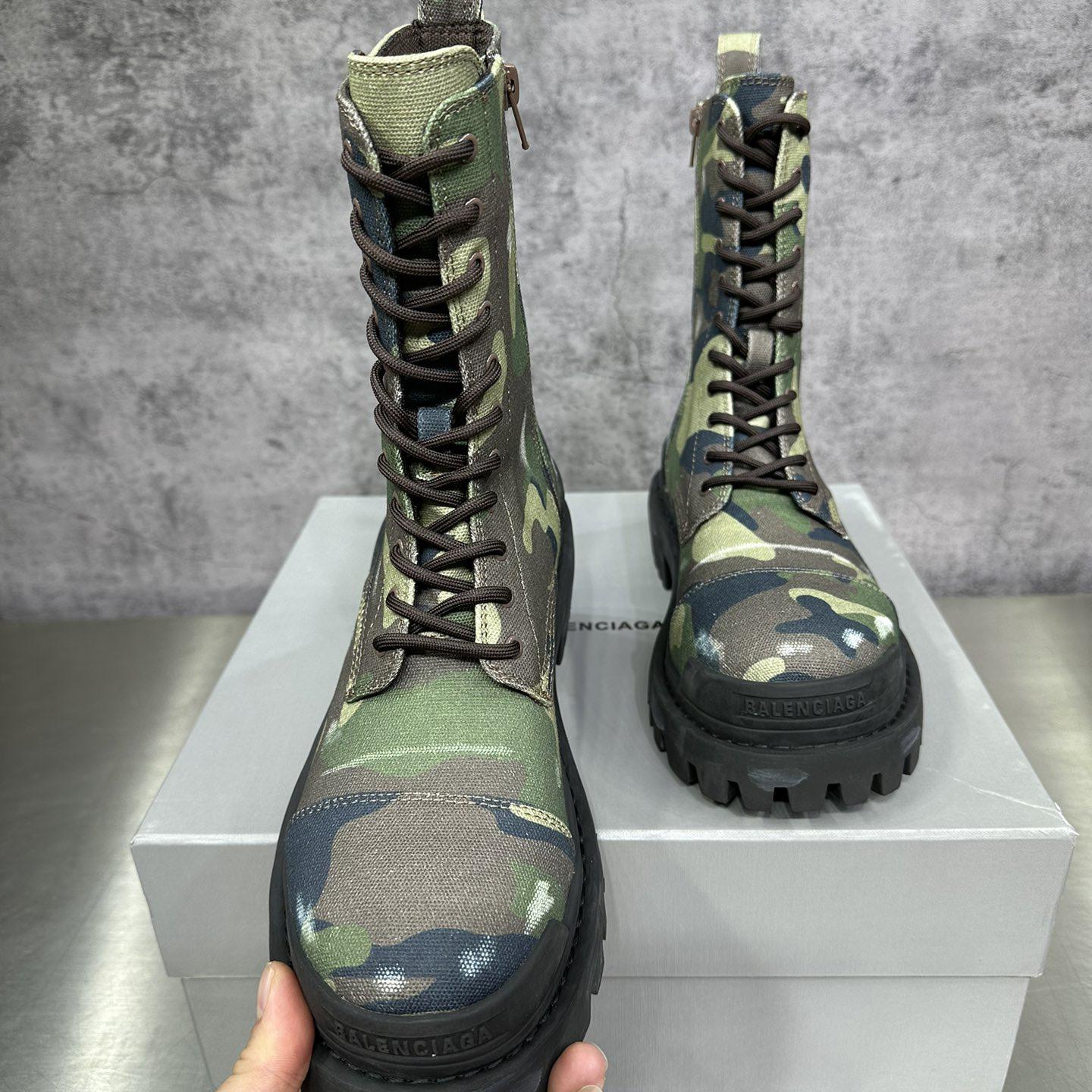 Balenciaga Strike 20mm Boot In Dark Green Camo Print On Canvas - DesignerGu