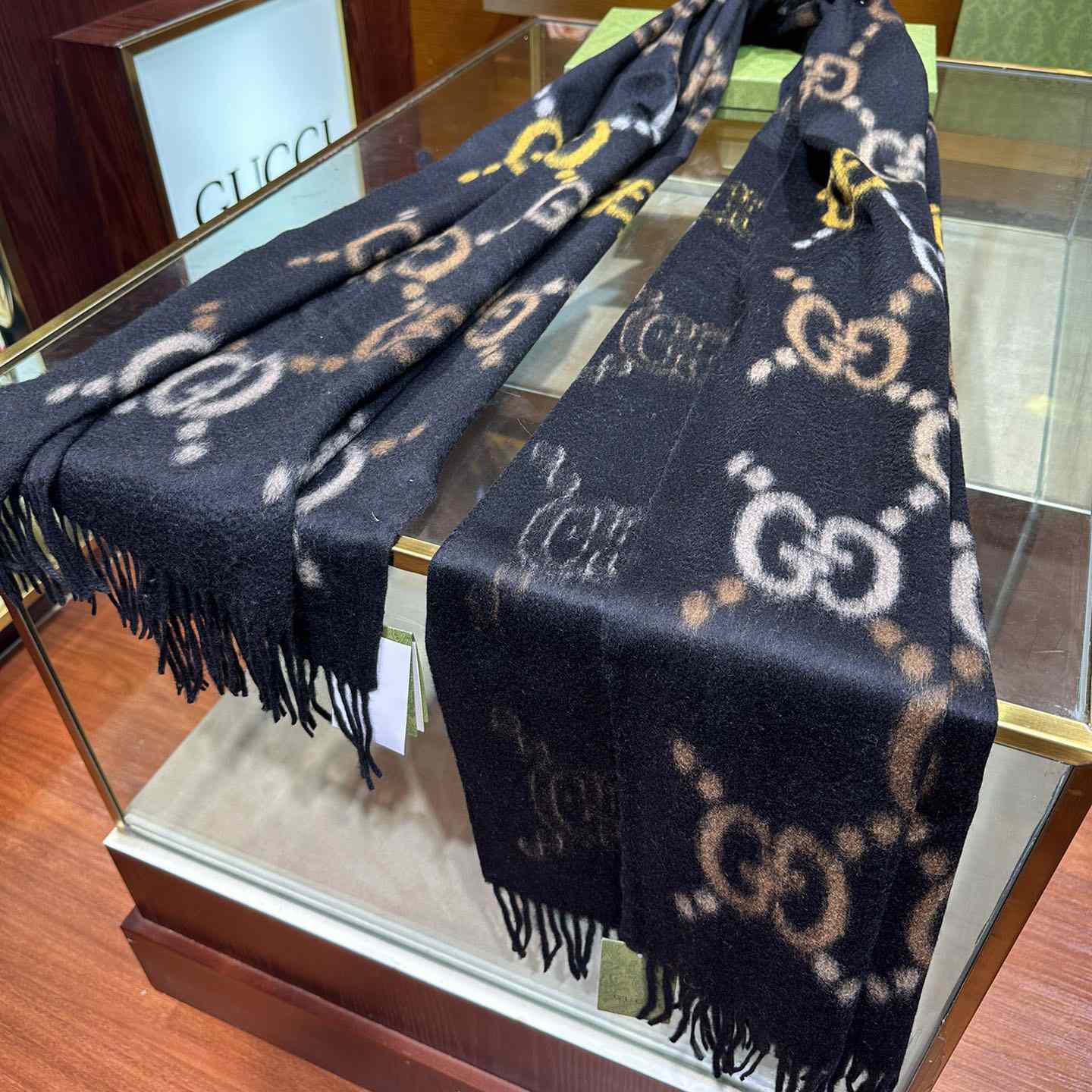 Gucci GG Jacquard Wool Silk Scarf - DesignerGu