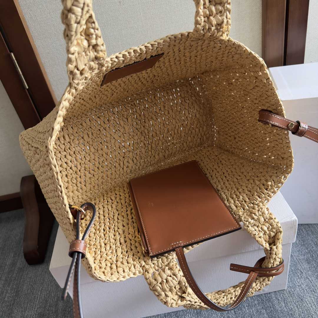 Celine Small Cabas Thais In Raffia And Calfskin - DesignerGu