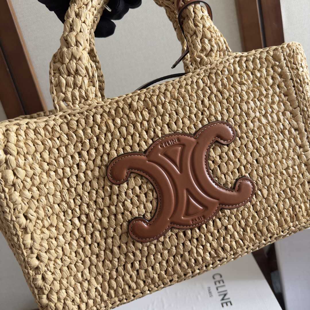 Celine Small Cabas Thais In Raffia And Calfskin - DesignerGu