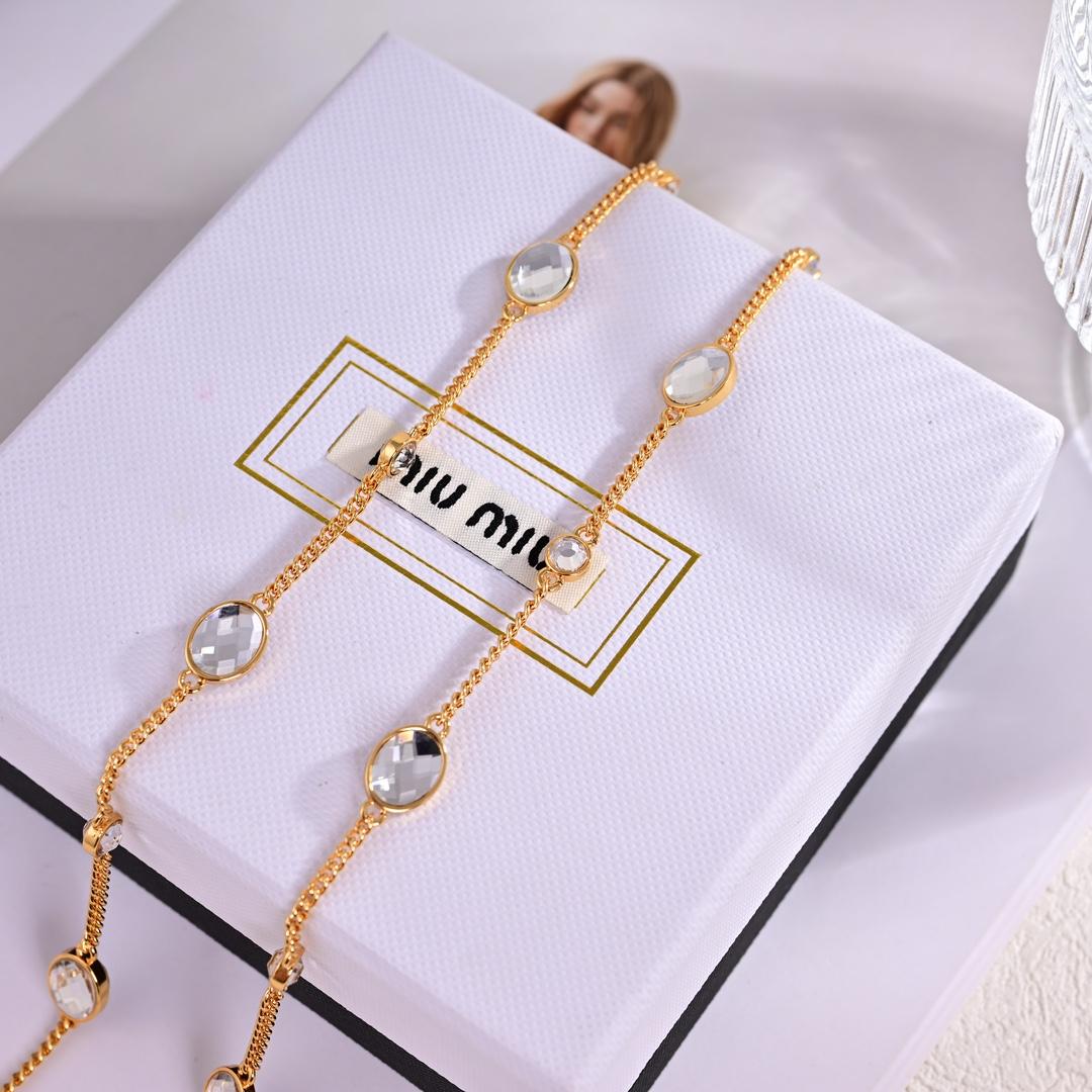 Miu Miu Metal Bracelet With Crystals - DesignerGu