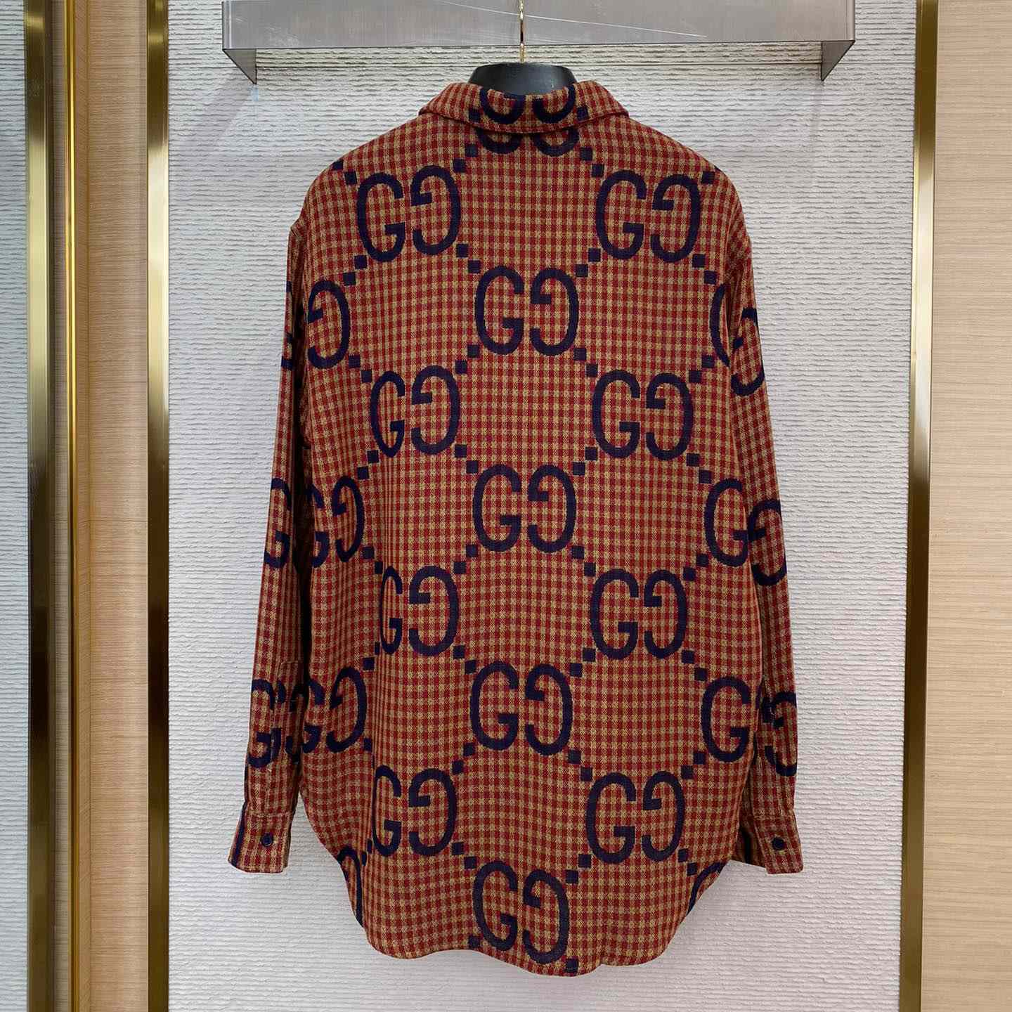 Gucci Brown Maxi GG Gingham Wool Shirt - DesignerGu