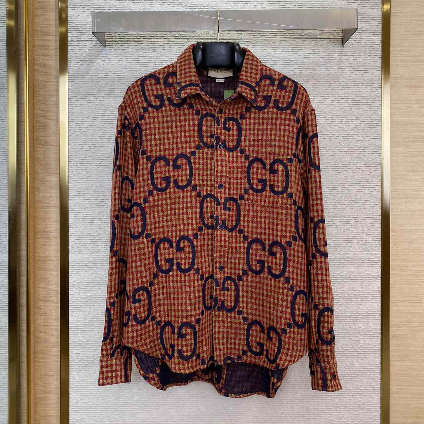 Gucci Brown Maxi GG Gingham Wool Shirt - DesignerGu