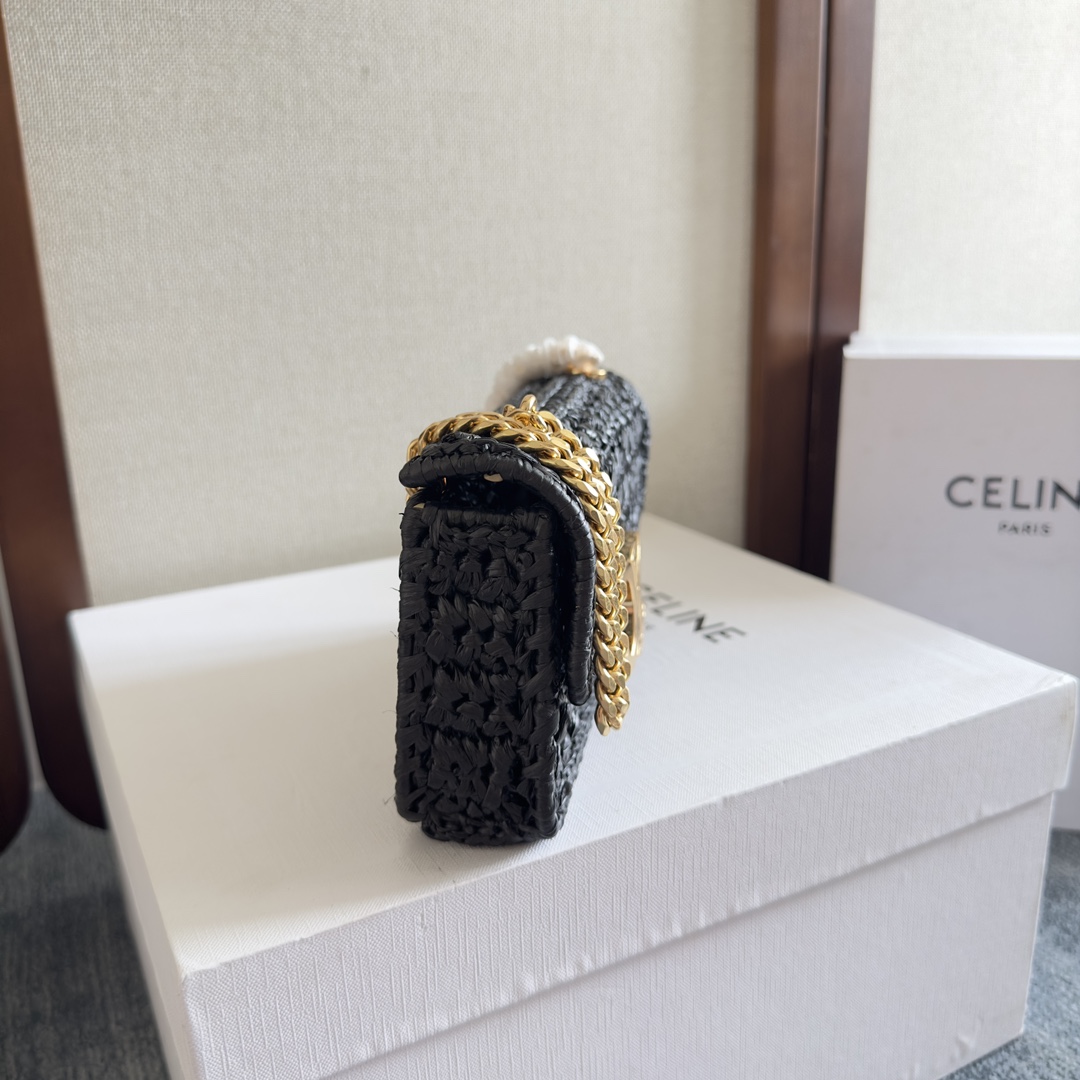 Celine Chain Shoulder Bag Claude In Raffia Effect Textile - DesignerGu