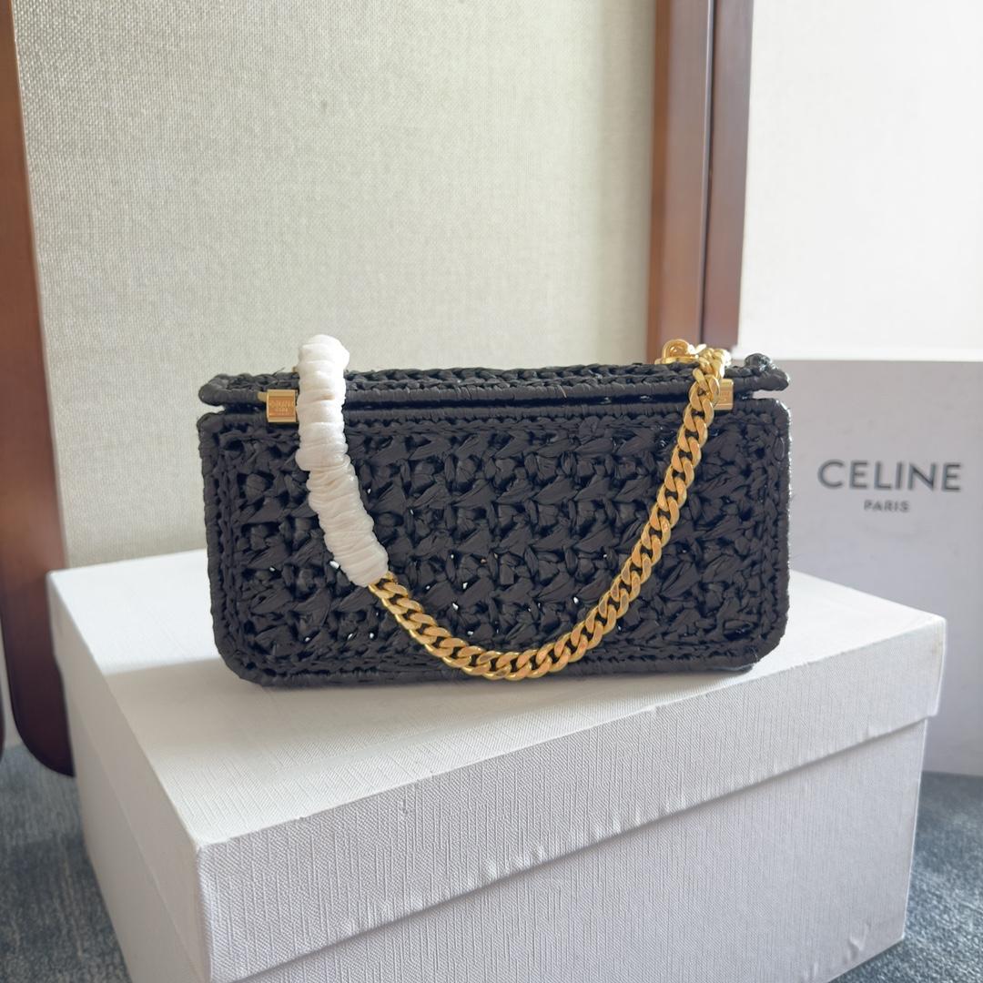 Celine Chain Shoulder Bag Claude In Raffia Effect Textile - DesignerGu