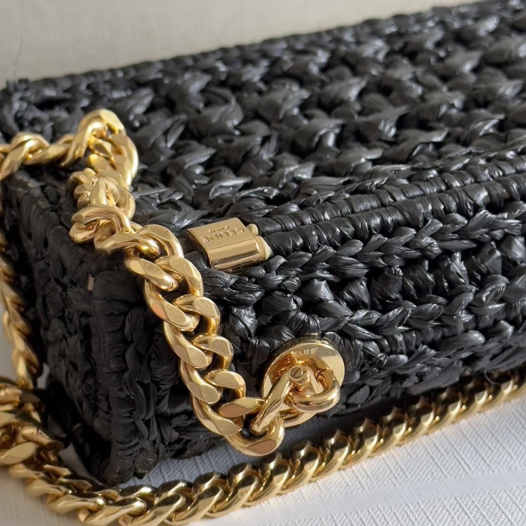 Celine Chain Shoulder Bag Claude In Raffia Effect Textile - DesignerGu