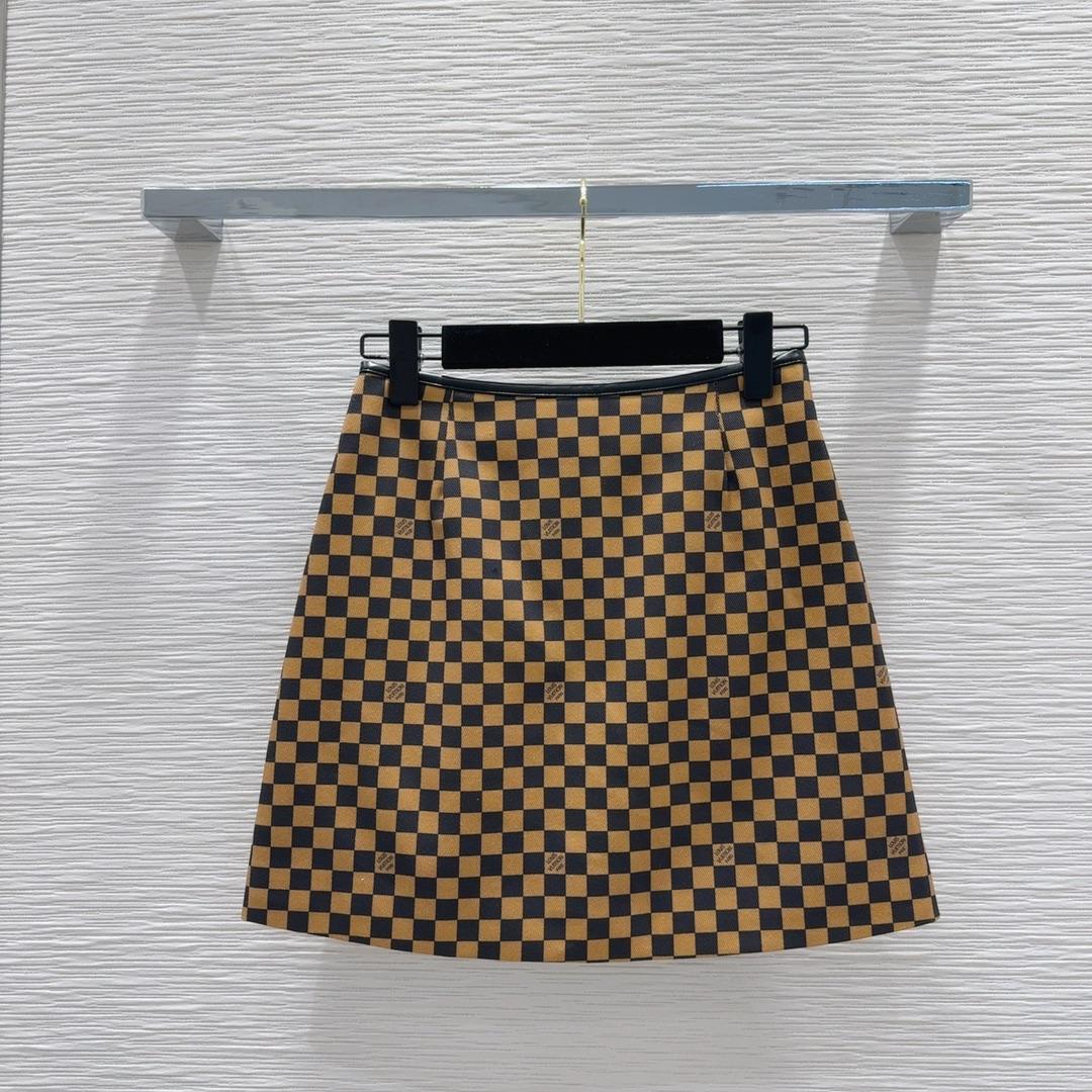 Louis Vuitton Leather Accent Damier Knit Skirt   1AFUBF - DesignerGu