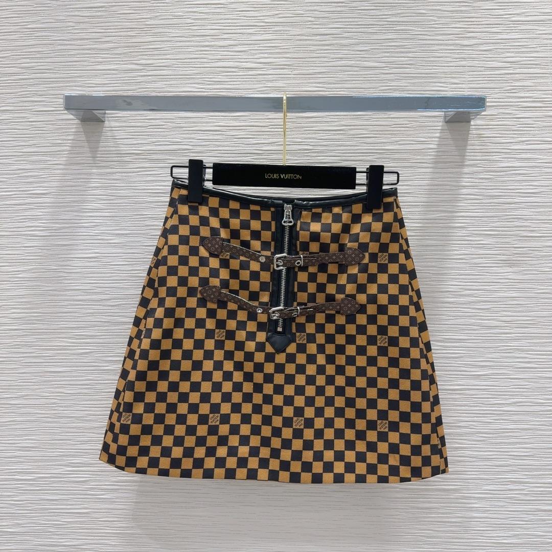 Louis Vuitton Leather Accent Damier Knit Skirt   1AFUBF - DesignerGu