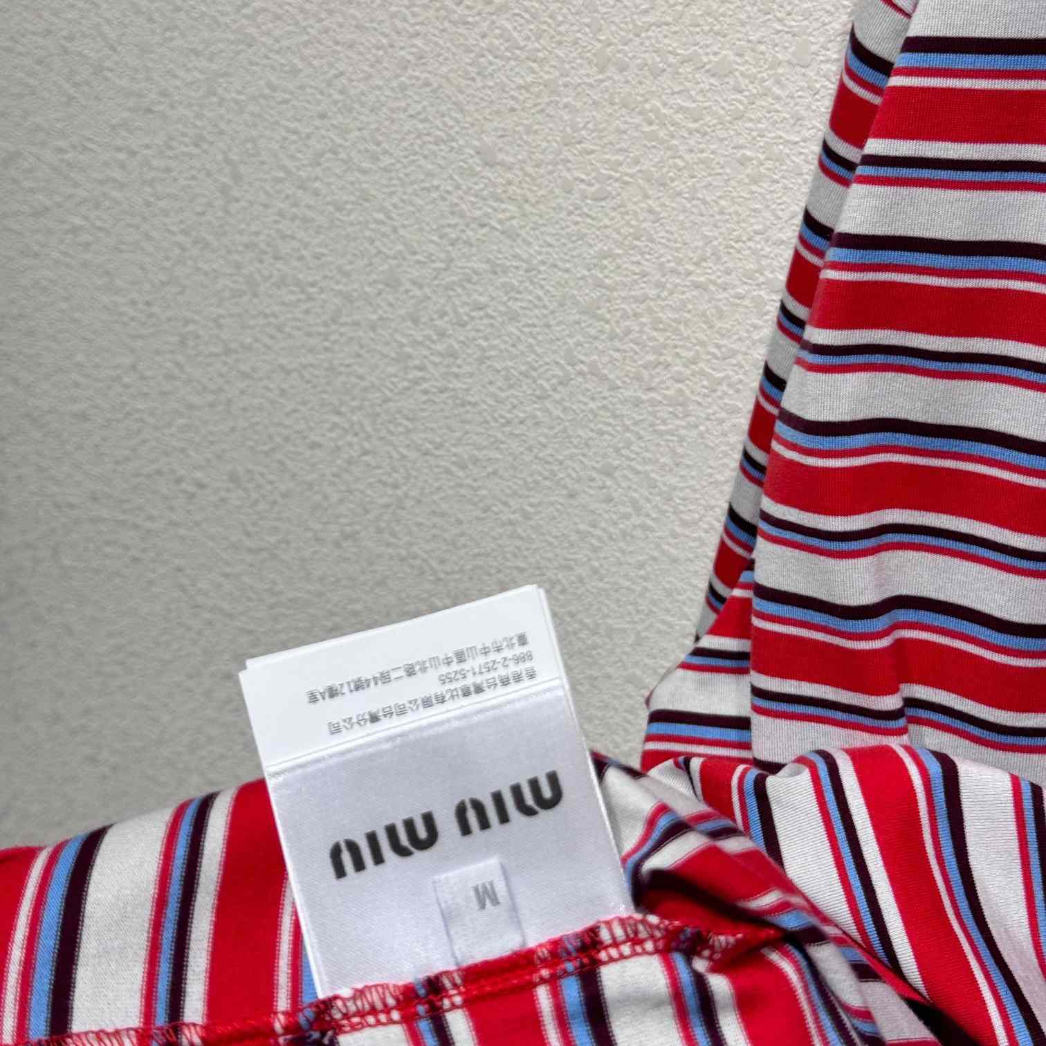 Miu Miu Striped Cotton T-shirt - DesignerGu