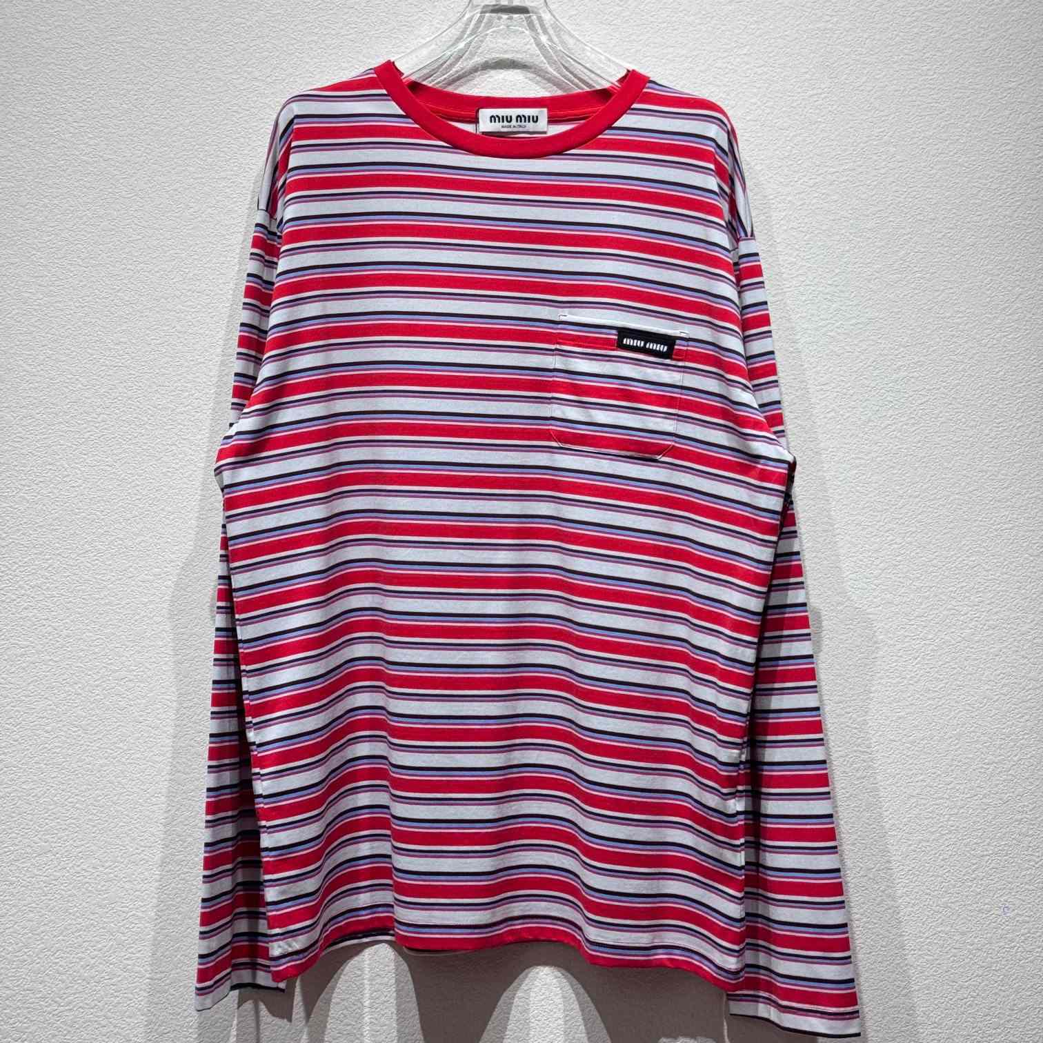 Miu Miu Striped Cotton T-shirt - DesignerGu