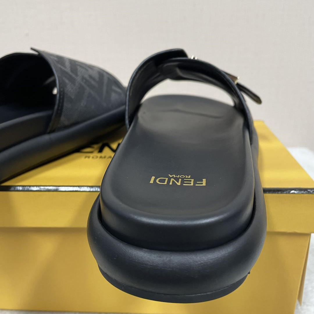 Fendi Feel Black Fabric Slides - DesignerGu