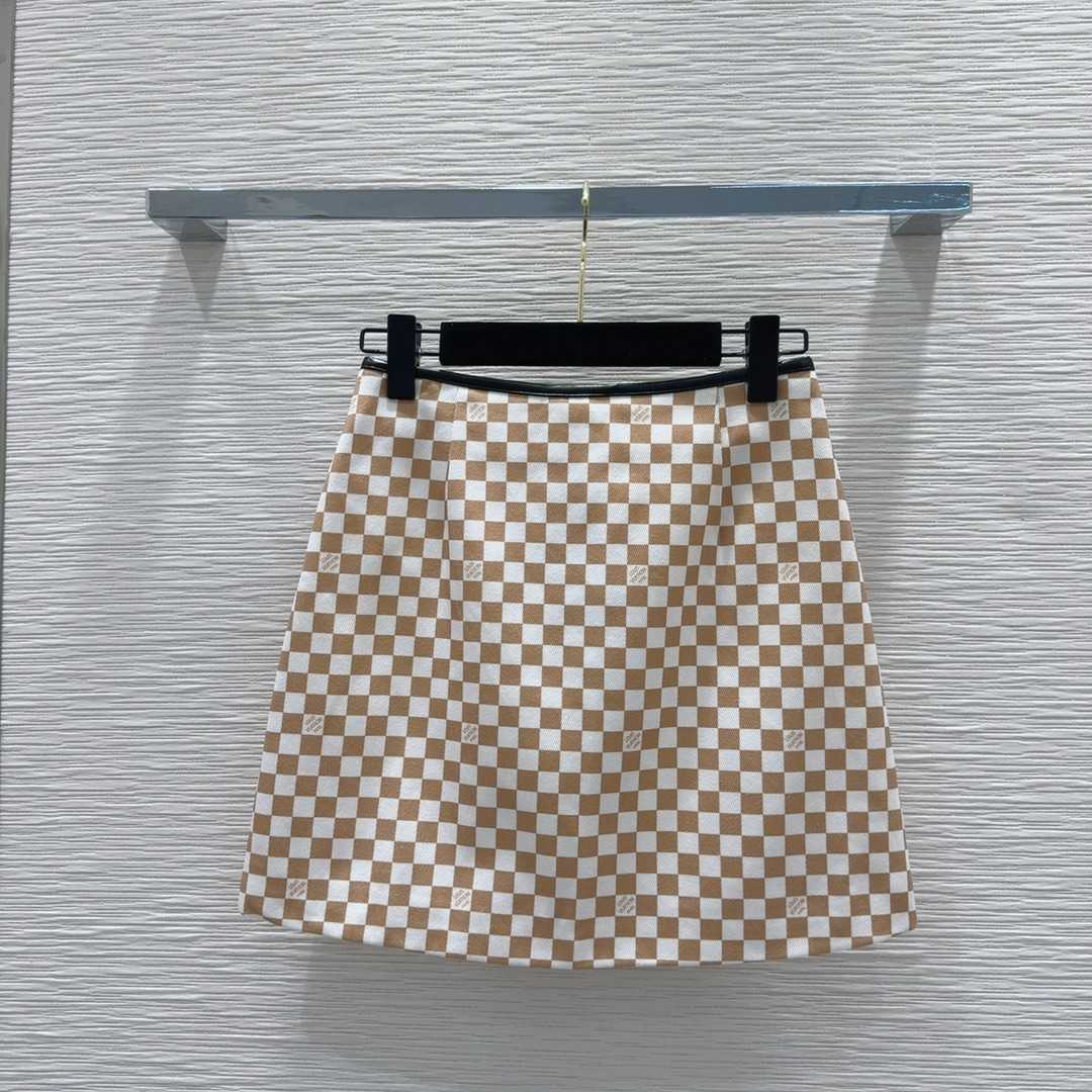 Louis Vuitton Leather Accent Damier Knit Skirt   1AFUBF - DesignerGu